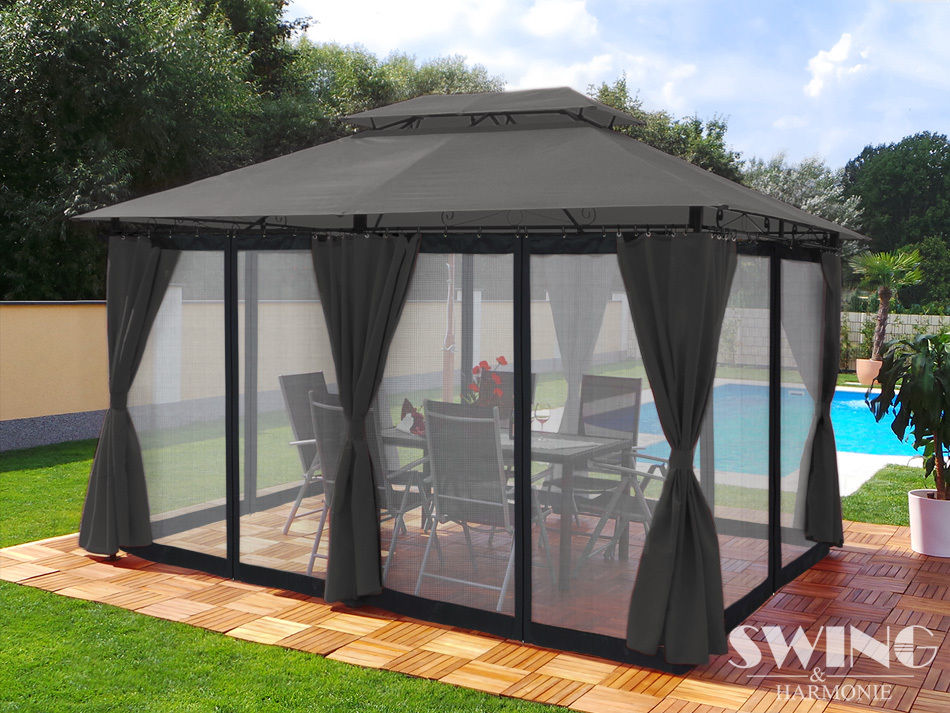 GARDEN PAVILION 3x4 GARDEN TENT LED MOSQUITO NET CURTAINS ANTHRACITE GAZEBO Manufacturer Swing