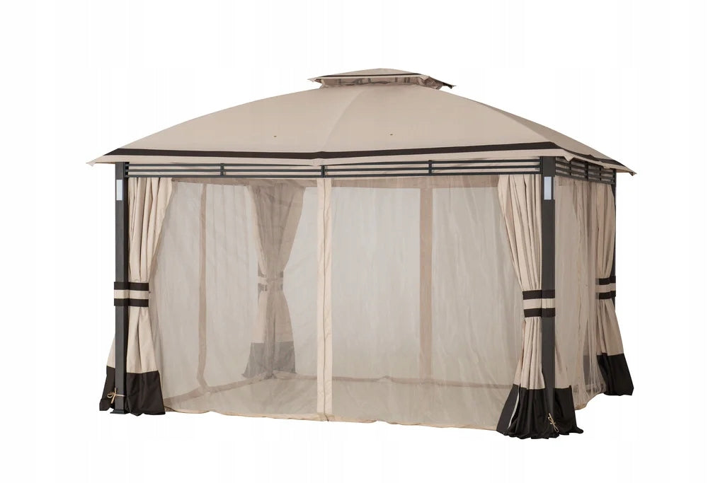 GARDEN PAVILION 3x4 TERRACE CANOPY BEIGE MOSQUITO NETS LED DELUXE CURTAINS Packaging status original