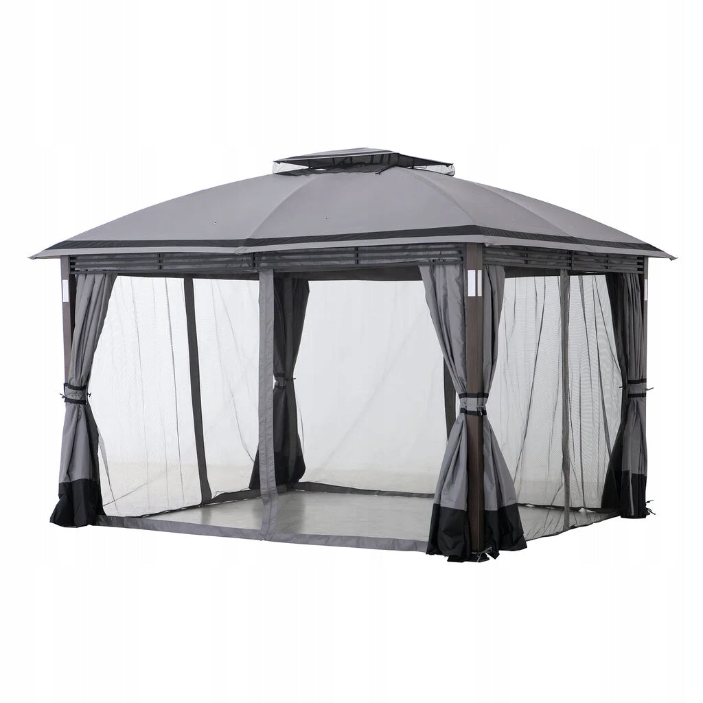 GARDEN PAVILION 3x4 TERRACE CANOPY GREY MOSQUITO NETS LED DELUXE CURTAINS Packaging status original