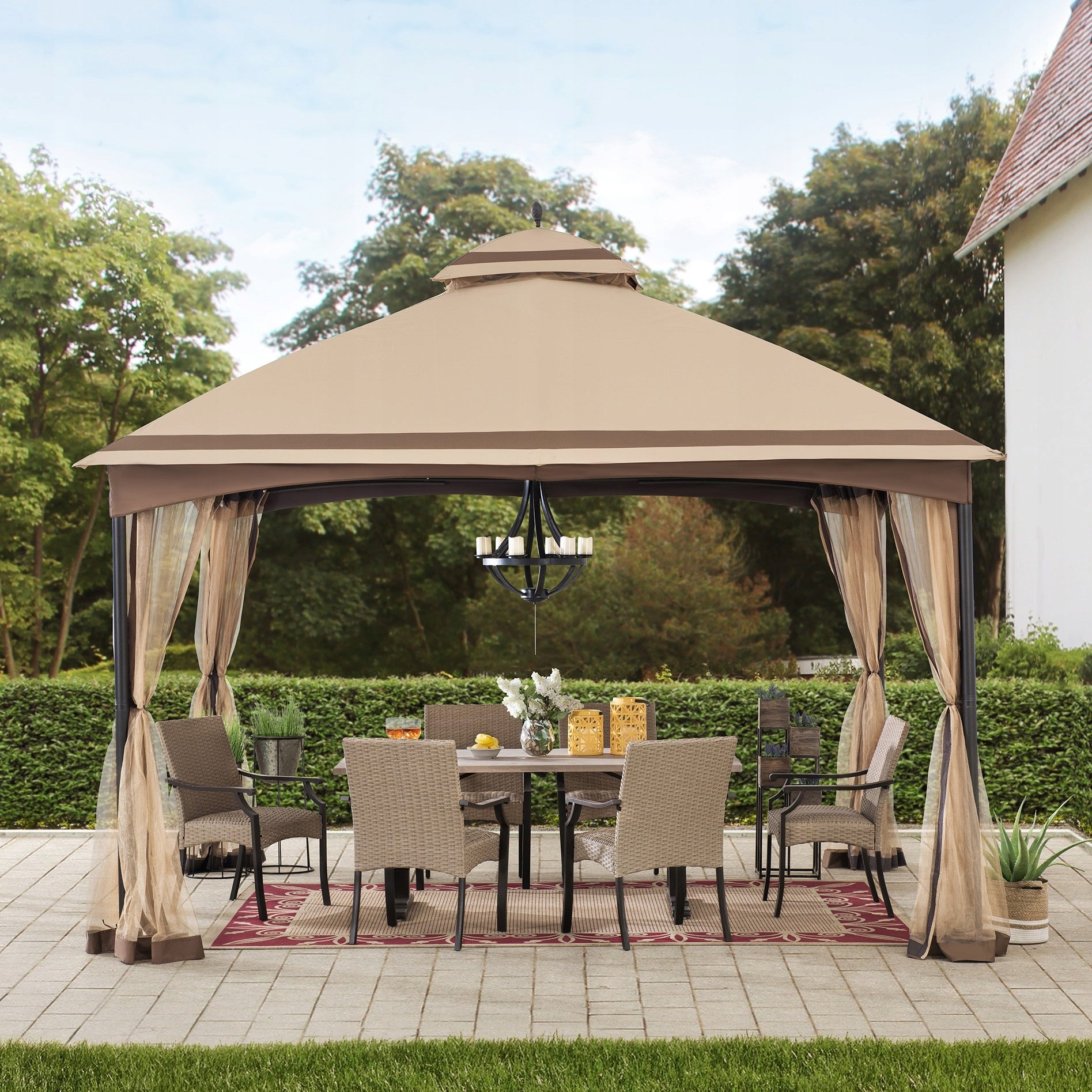 GARDEN PAVILION 3x4 m GARDEN TENT, MOSQUITO NET, BEIGE, STEEL FRAME Width 3.2 m