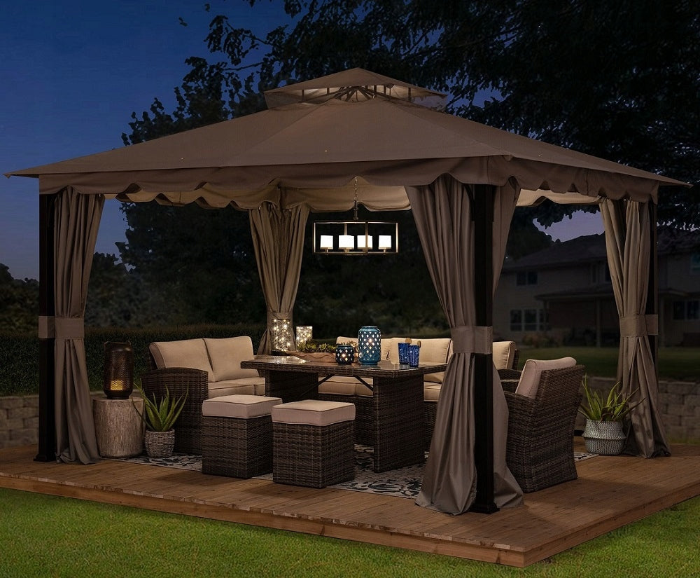 GARDEN PAVILION 3x4m TENT GREY GARDEN MOSQUITO NET CURTAINS GAZEBO Width 3.36 m