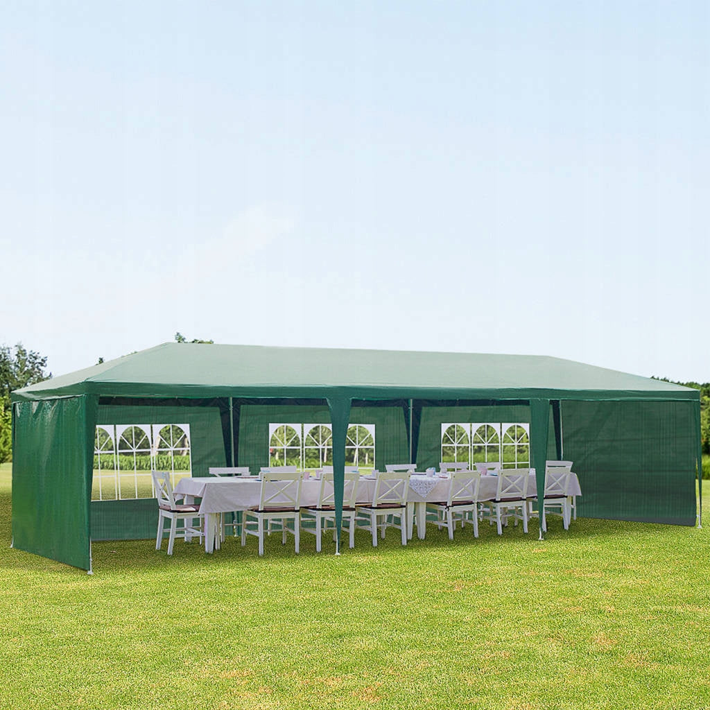 GARDEN PAVILION PARTY TENT CATERING GREEN 3x9 m + 8 WALLS Number of windows 8