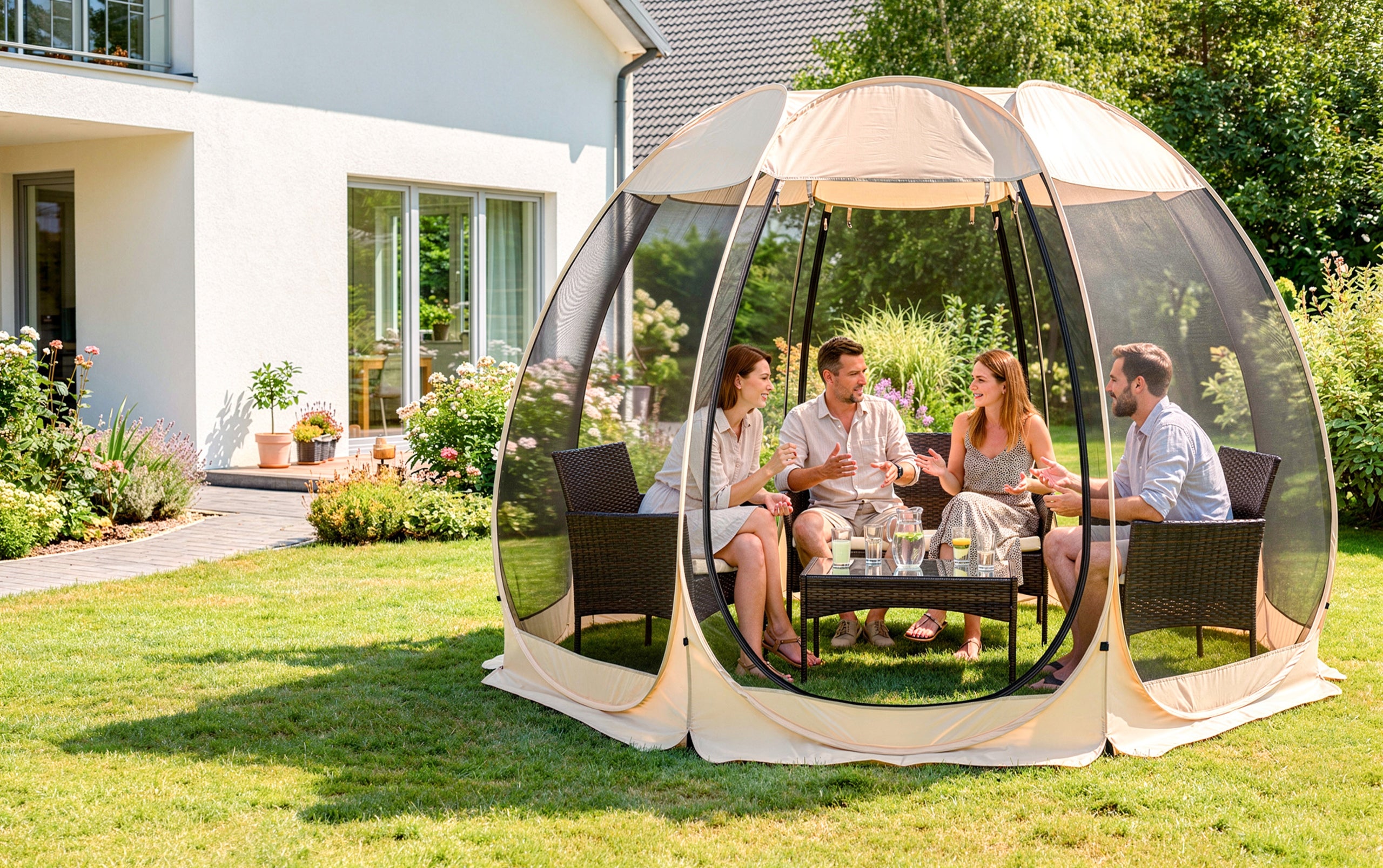 GARDEN PAVILION ROUND GAZEBO BEIGE WITH MOSQUITO NET CAMA 350 Packaging status original