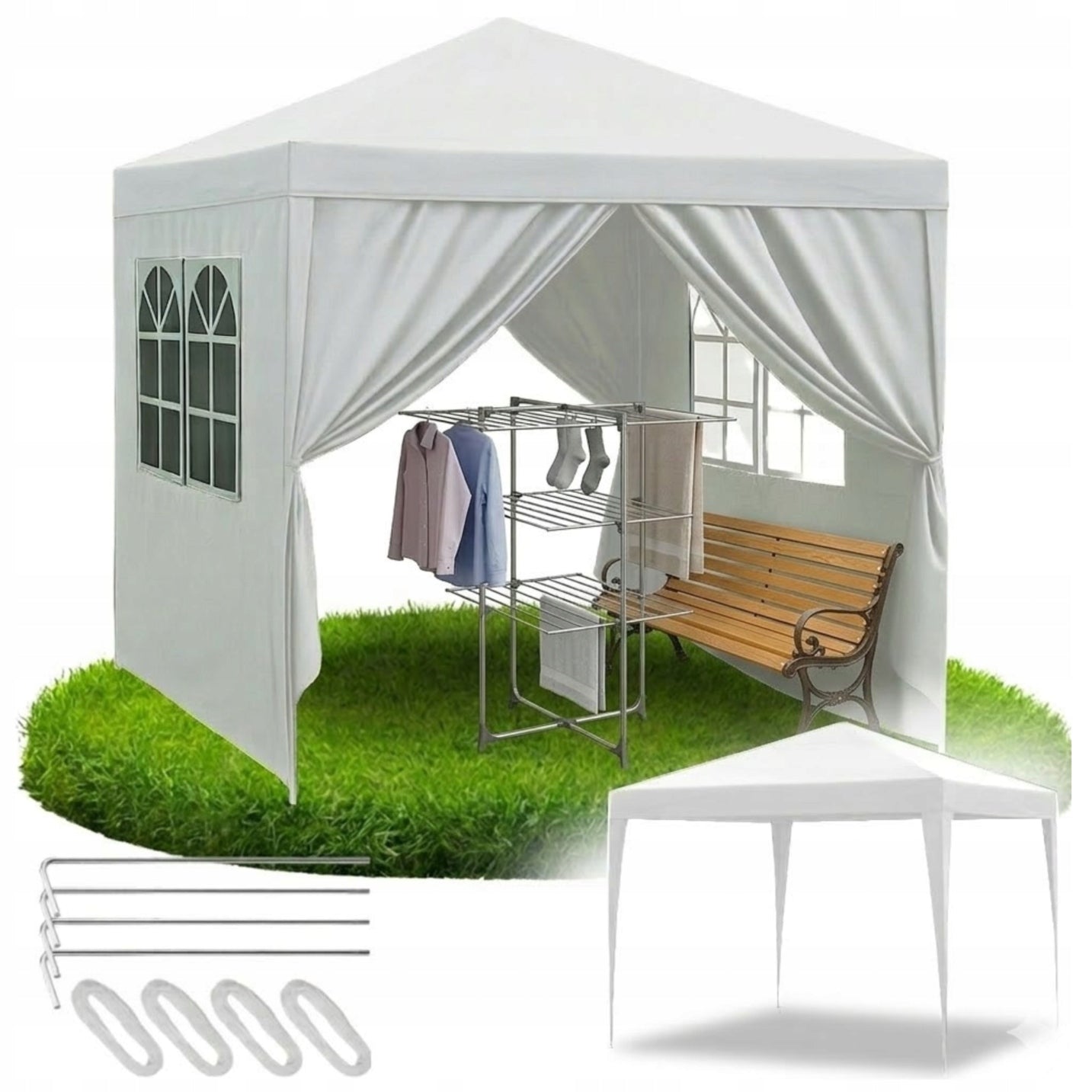 GARDEN PAVILION TENT 3x3 COMMERCIAL PARTY GAZEBO 4 SIDE WALLS WINDOWS