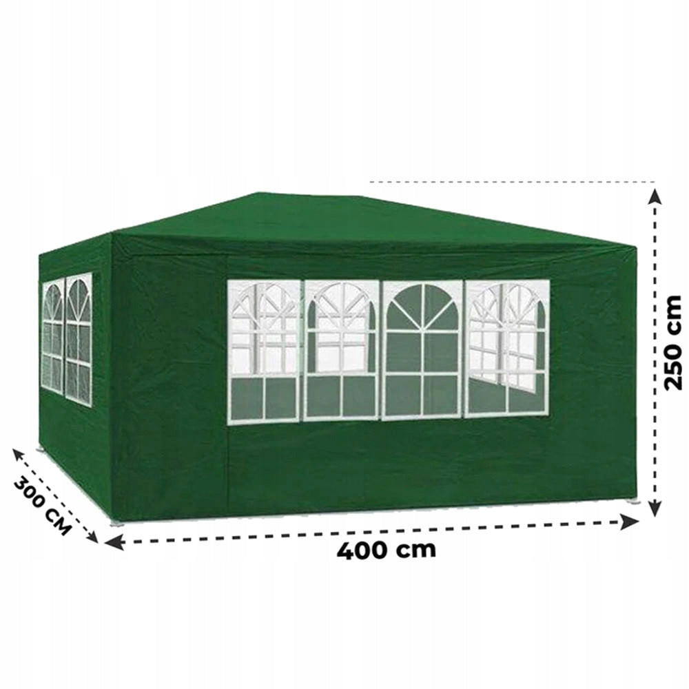 GARDEN PAVILION TENT COMMERCIAL GAZEBO 3x4 m + 4 WINDOW WALLS Width 3 m