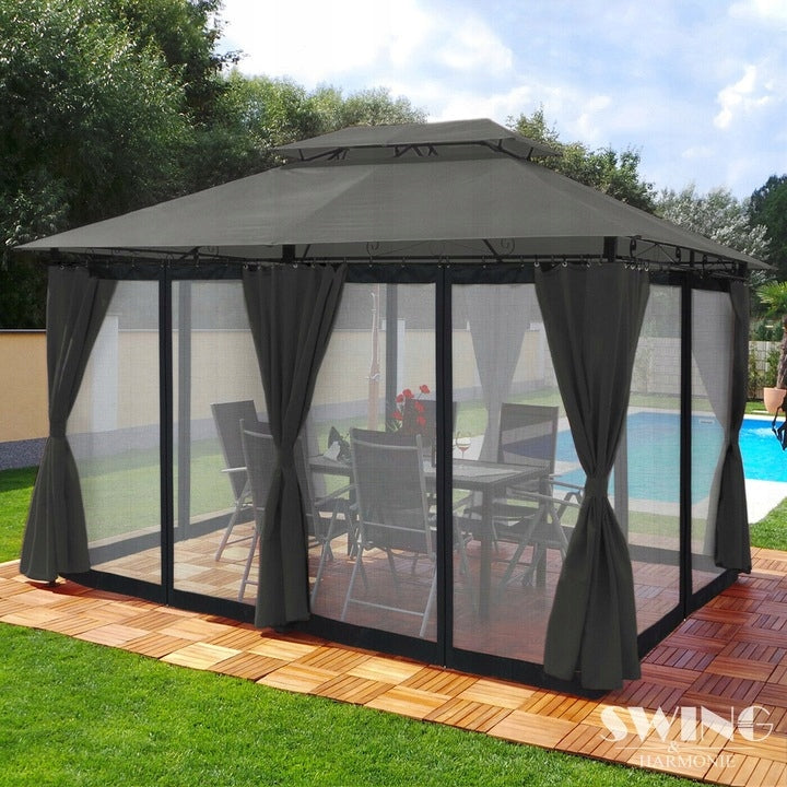 GARDEN PAVILION TENT GAZEBO 3x4m MOSQUITO NET LED Number of side walls 4 walls