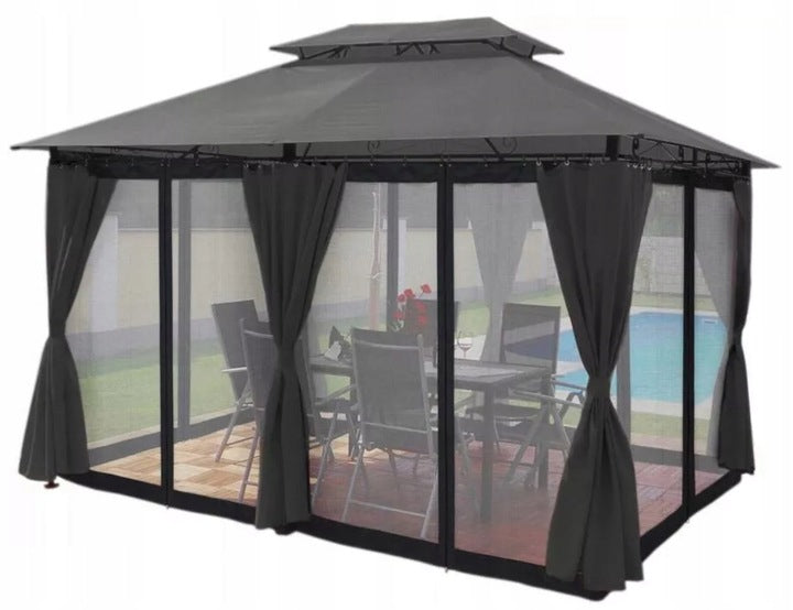GARDEN PAVILION TENT GAZEBO 3x4m MOSQUITO NET LED