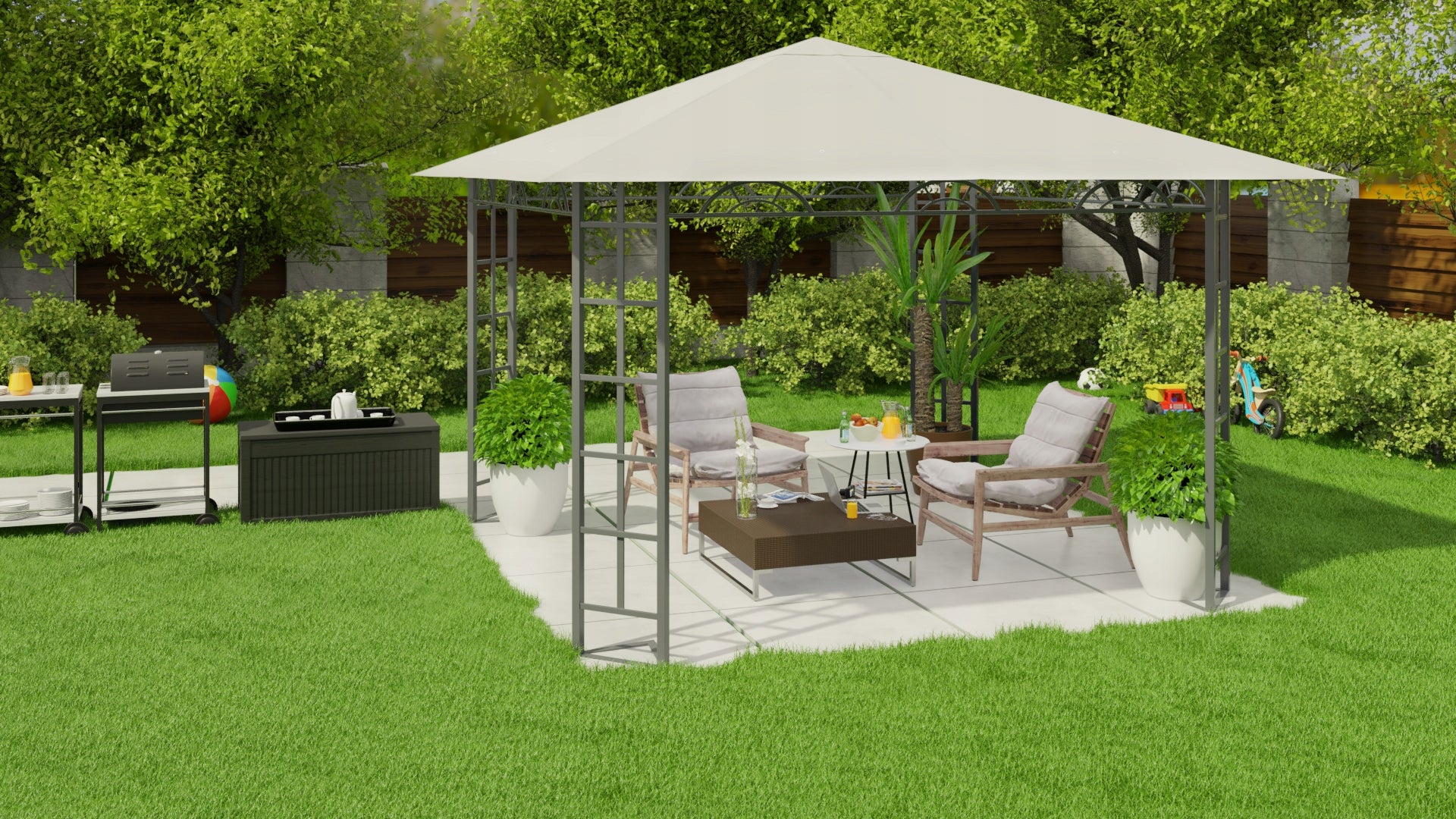 GARDEN PAVILION TENT GAZEBO FOR PARTY TERRACE 3x3m 4 WALLS Length 3 m