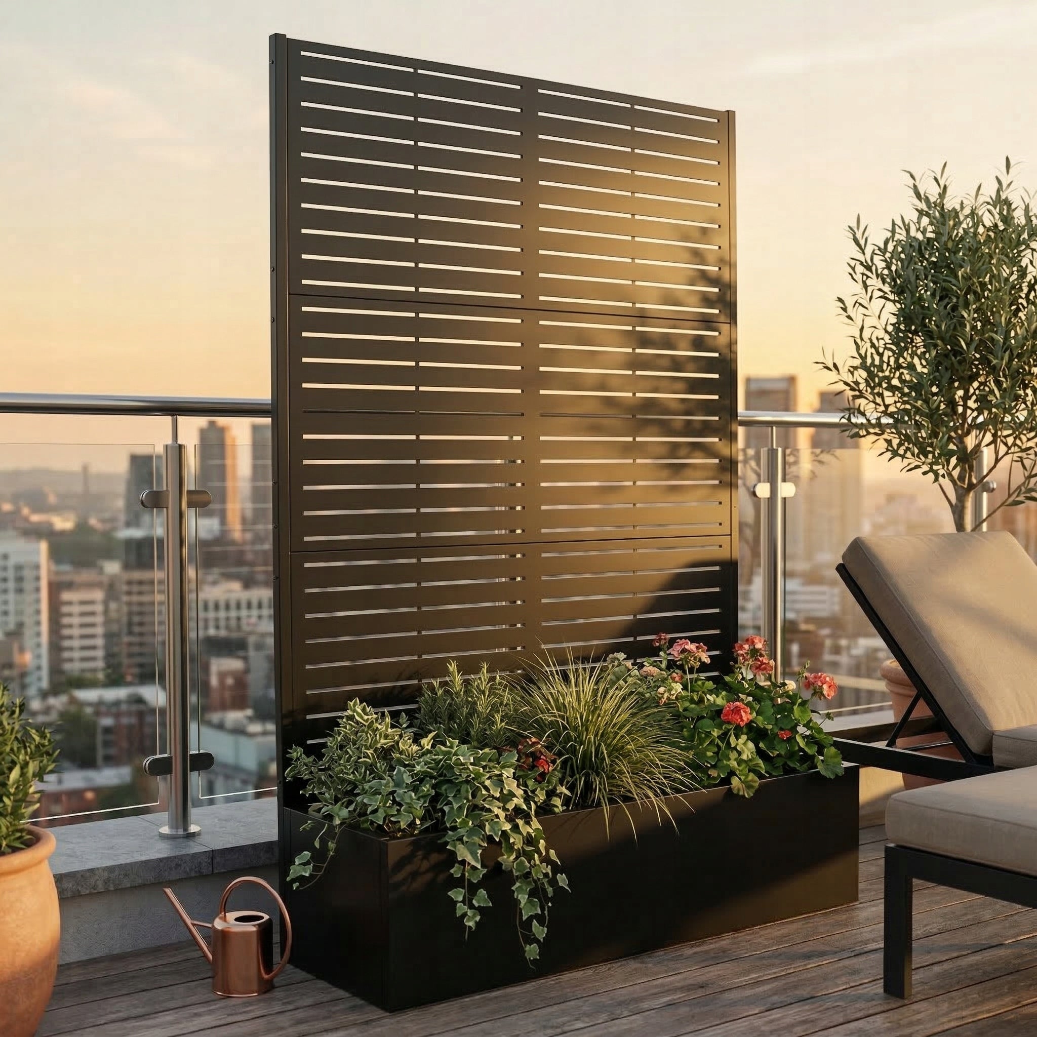GARDEN PLANTER POT WITH PERGOLA GRILLE LARGE FOR TERRACE BALCONY WITH LADDER Color black