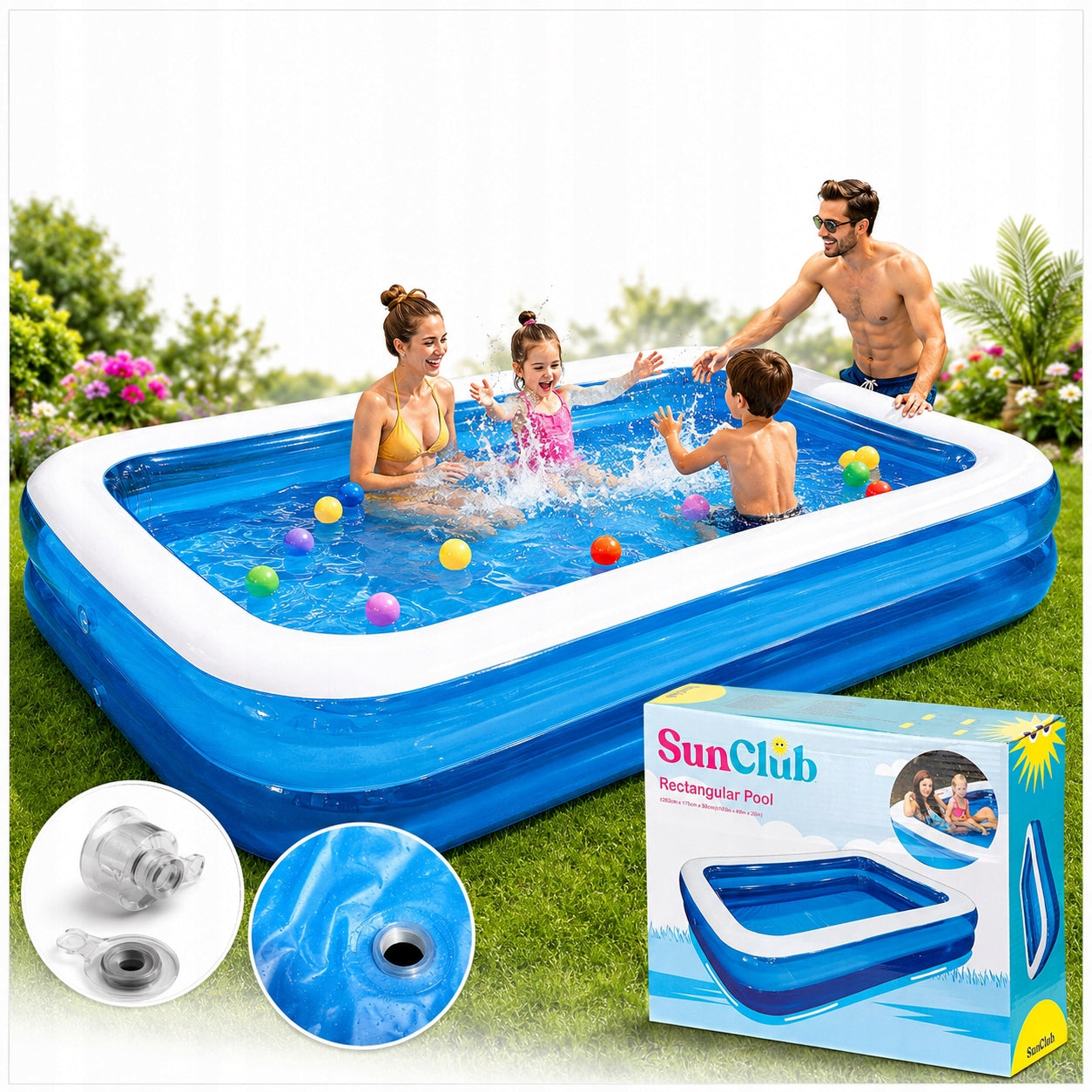 GARDEN POOL INFLATABLE LARGE FAMILY FOR CHILDREN FOR GARDEN 262 X 175CM XXL