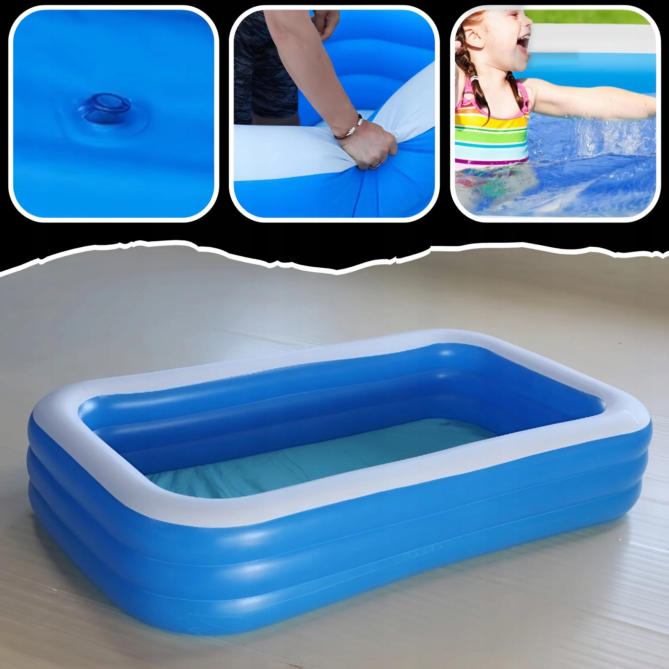 GARDEN POOL INFLATABLE LARGE FAMILY RECTANGULAR FOR GARDEN 265x183 + 2 PATCHES Brand Care Life