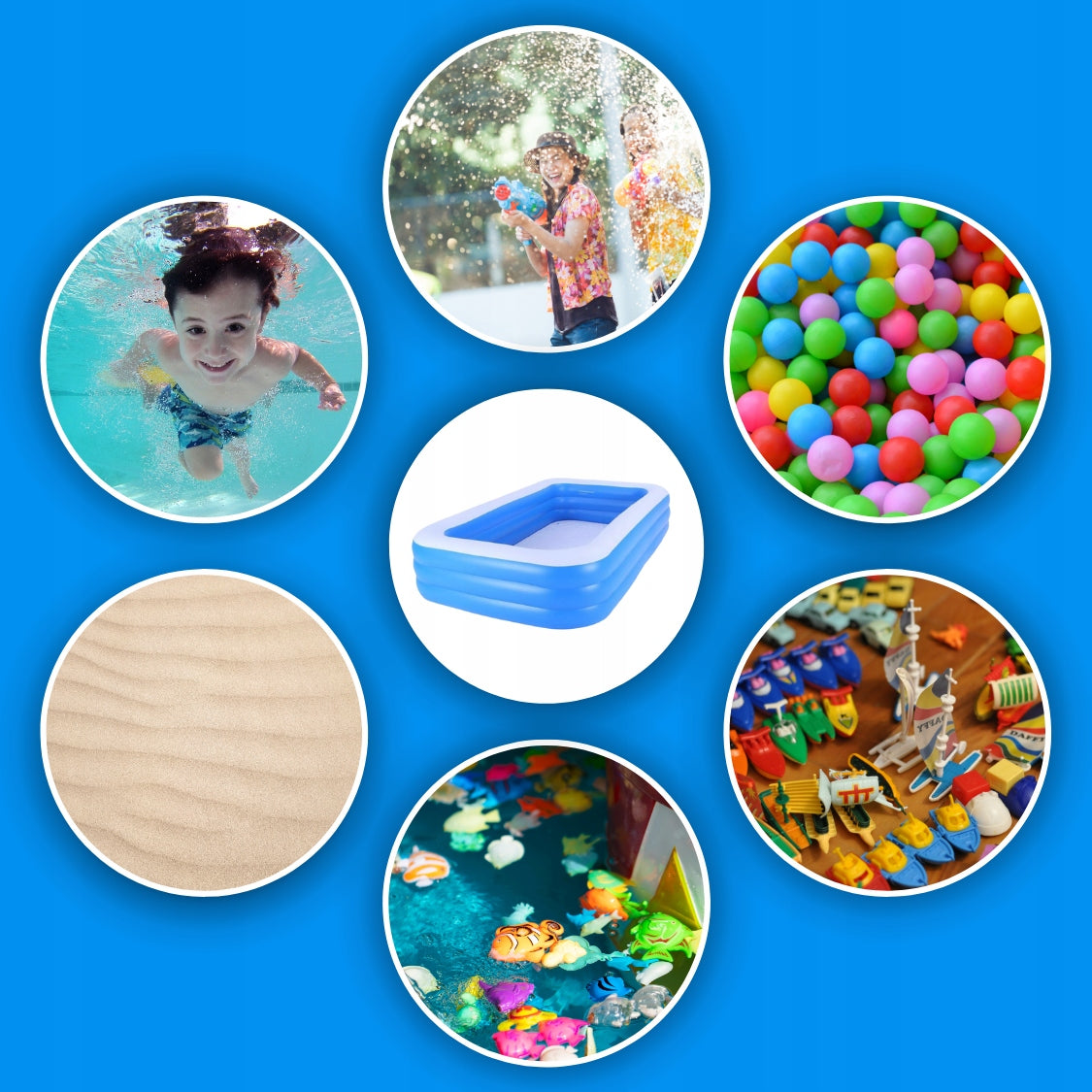 GARDEN POOL INFLATABLE LARGE FAMILY RECTANGULAR FOR GARDEN 265x183 + 2 PATCHES Volume 1200 l