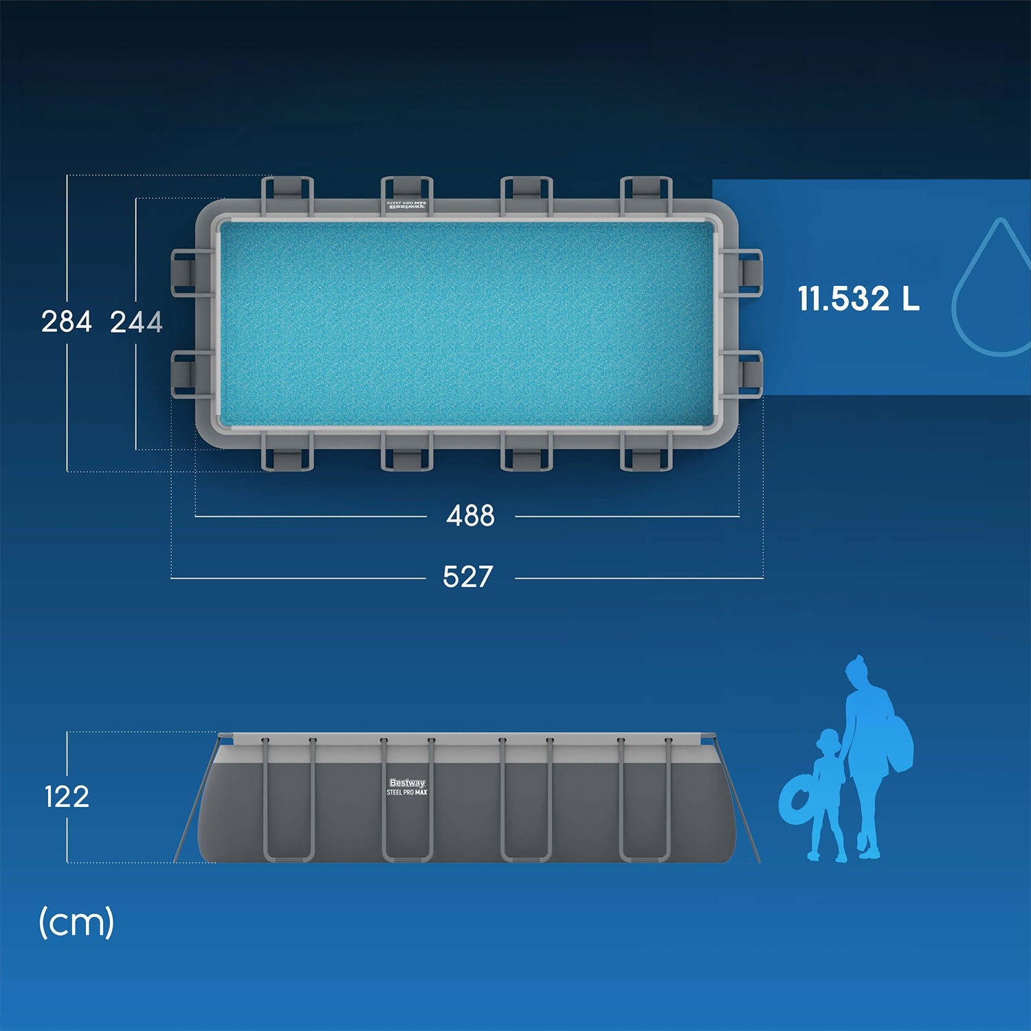 GARDEN POOL RACK LARGE FAMILY 488x244x122cm SET 11in1 RECTANGLE Length 485 cm