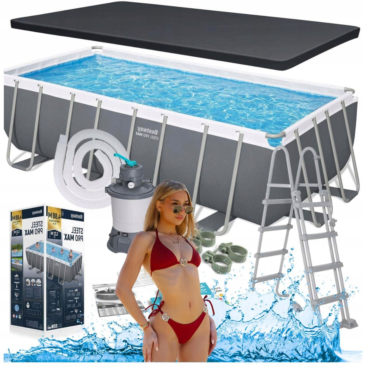 GARDEN POOL RACK LARGE FAMILY 488x244x122cm SET 11in1 RECTANGLE