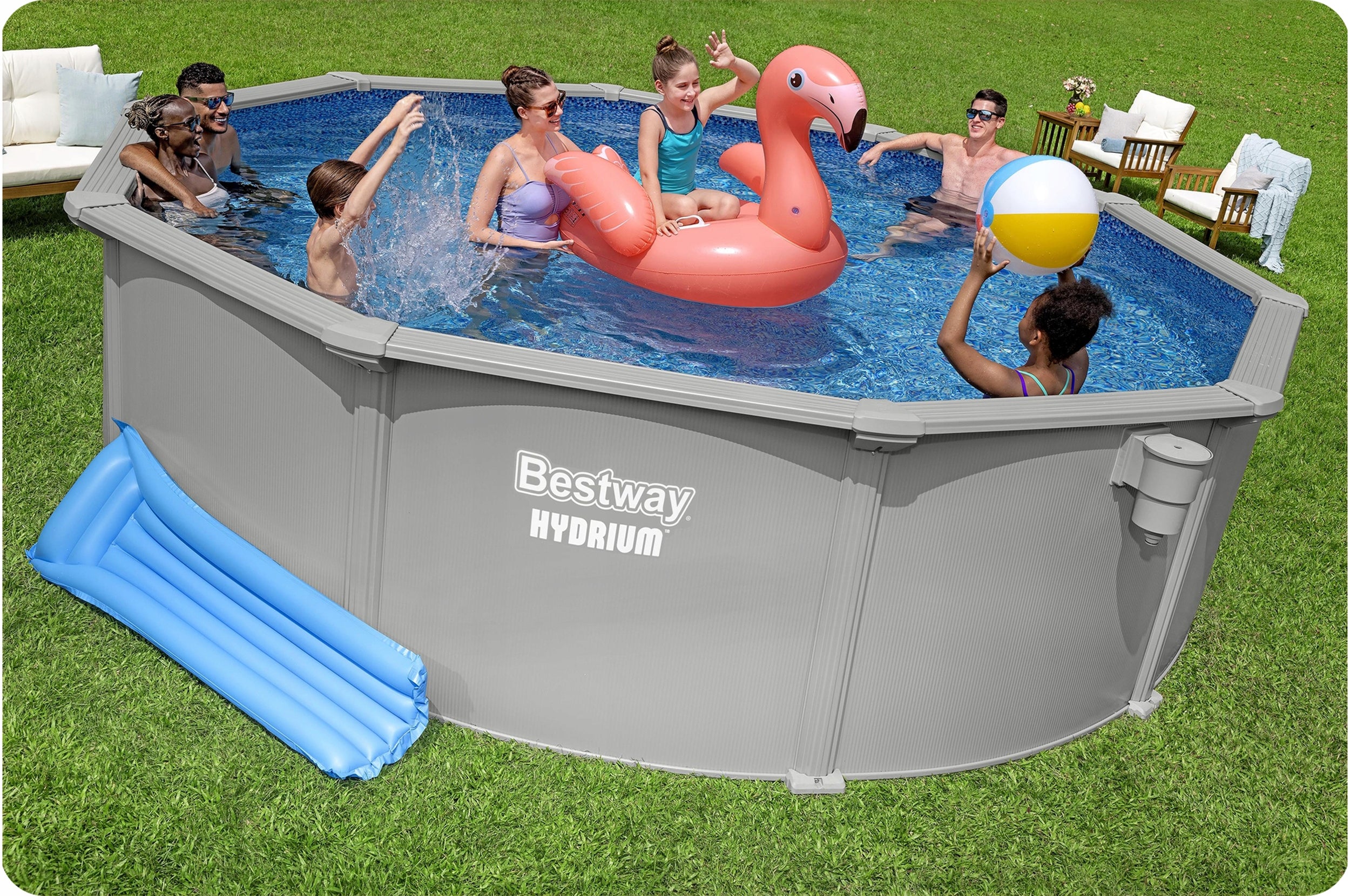 GARDEN POOL YEAR-ROUND PANEL HYDRAUM 457x122 cm BESTWAY SET 13in1 Volume 17430 l