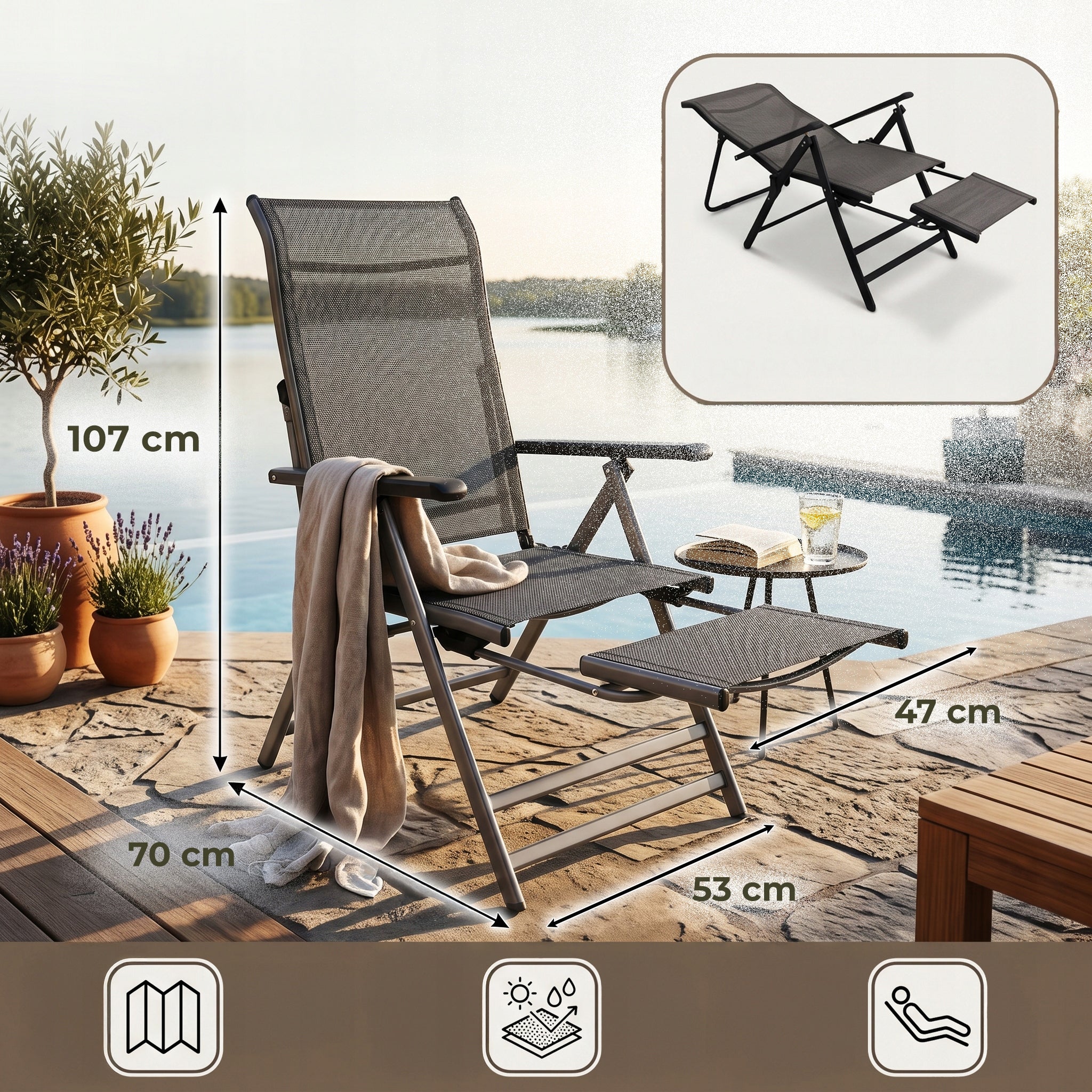 GARDEN Pool Lounger FOLDING BEACH HIKING CHAIR FOOTREST COUCH Manufacturer code Leżak Fotel ogrodowy Plażowy L66E5