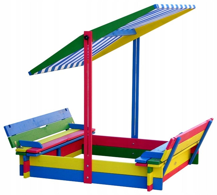 GARDEN SANDBOX FOR CHILDREN WITH A COLORFUL ROOF Kind wooden