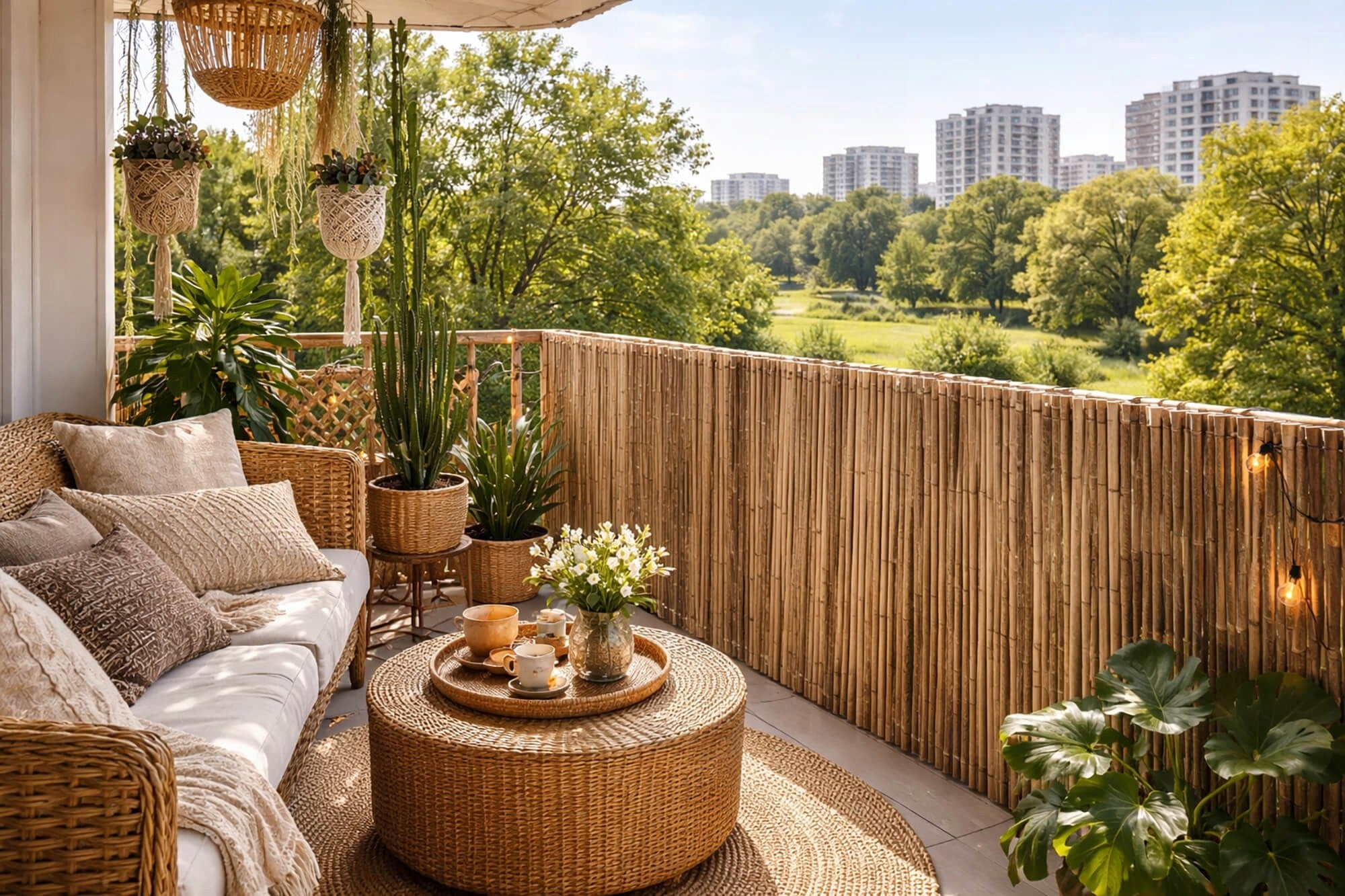GARDEN SCREEN BAMBOO COVER FOR BALCONY BAMBOO FENCE BOHO 100x500 cm Color beige