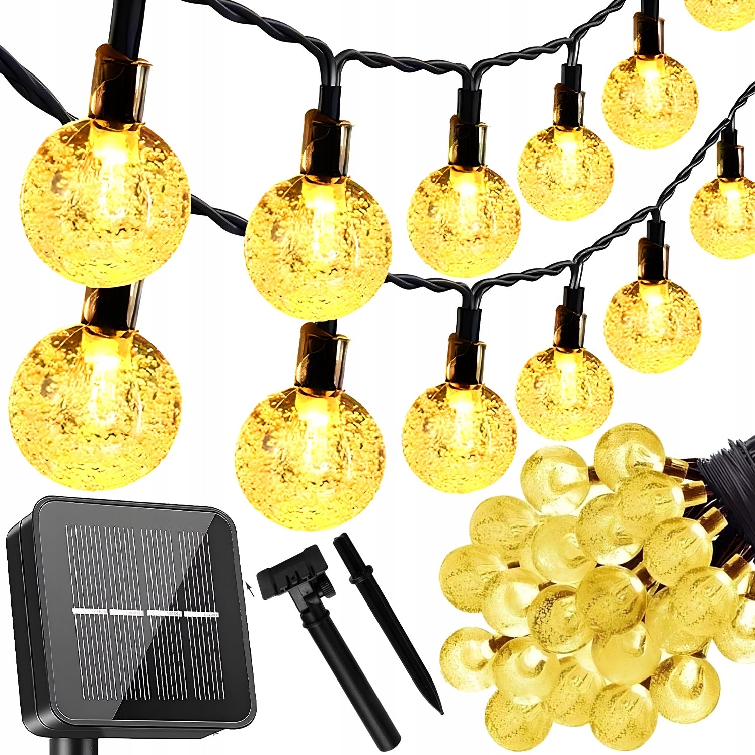 GARDEN SOLAR GARLAND OUTDOOR LIGHTS 30x LED BULBS 450CM WARM
