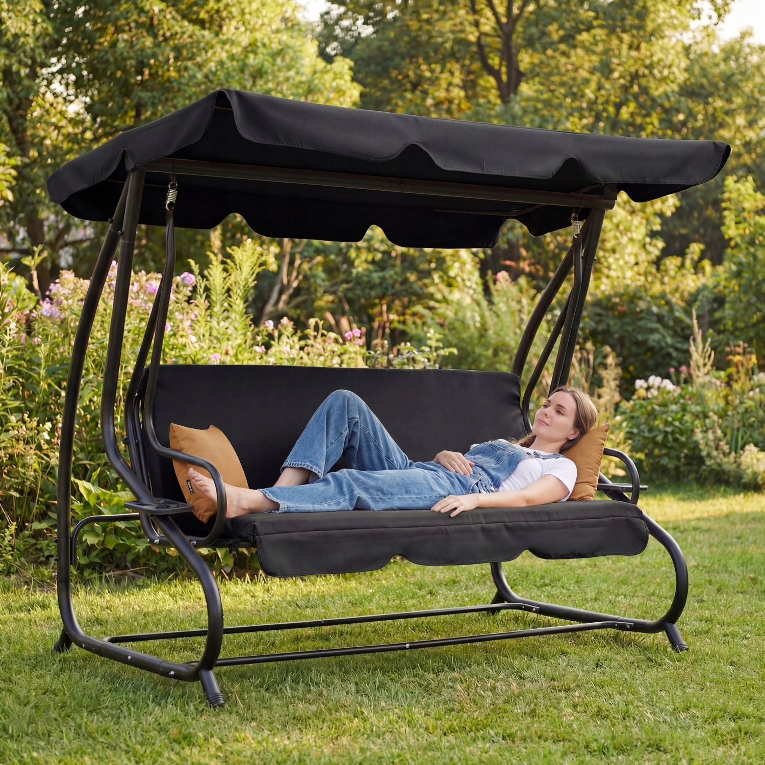 GARDEN SWING 3 PERSON FREESTANDING ROCKING FOLDING PILLOWS LUVERNO Manufacturer Luverno