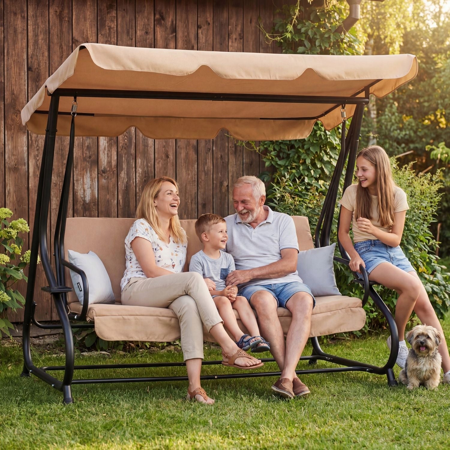 GARDEN SWING 3 PERSON FREESTANDING ROCKING FOLDING PILLOWS LUVERNO Packaging status original