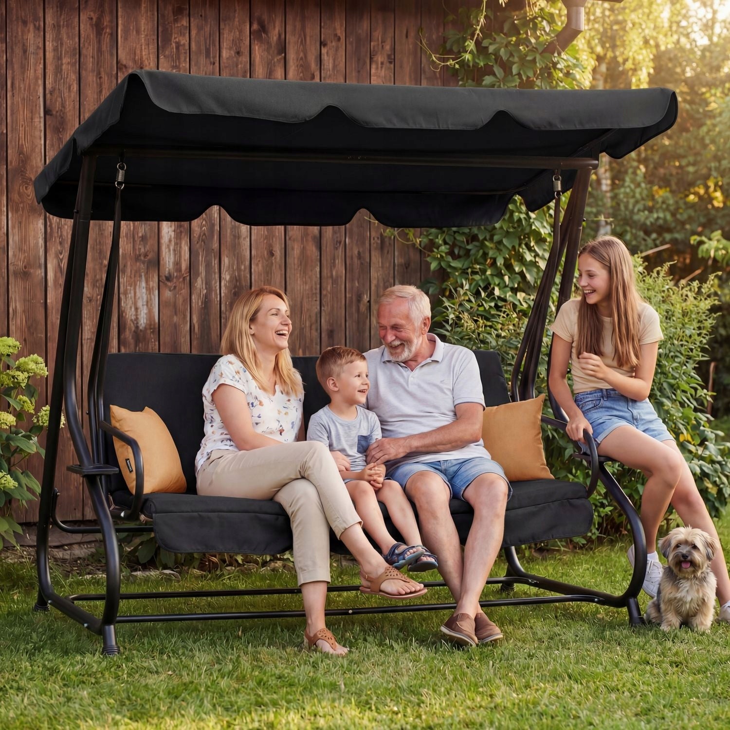GARDEN SWING 3 PERSON FREESTANDING ROCKING FOLDING PILLOWS LUVERNO Packaging status original