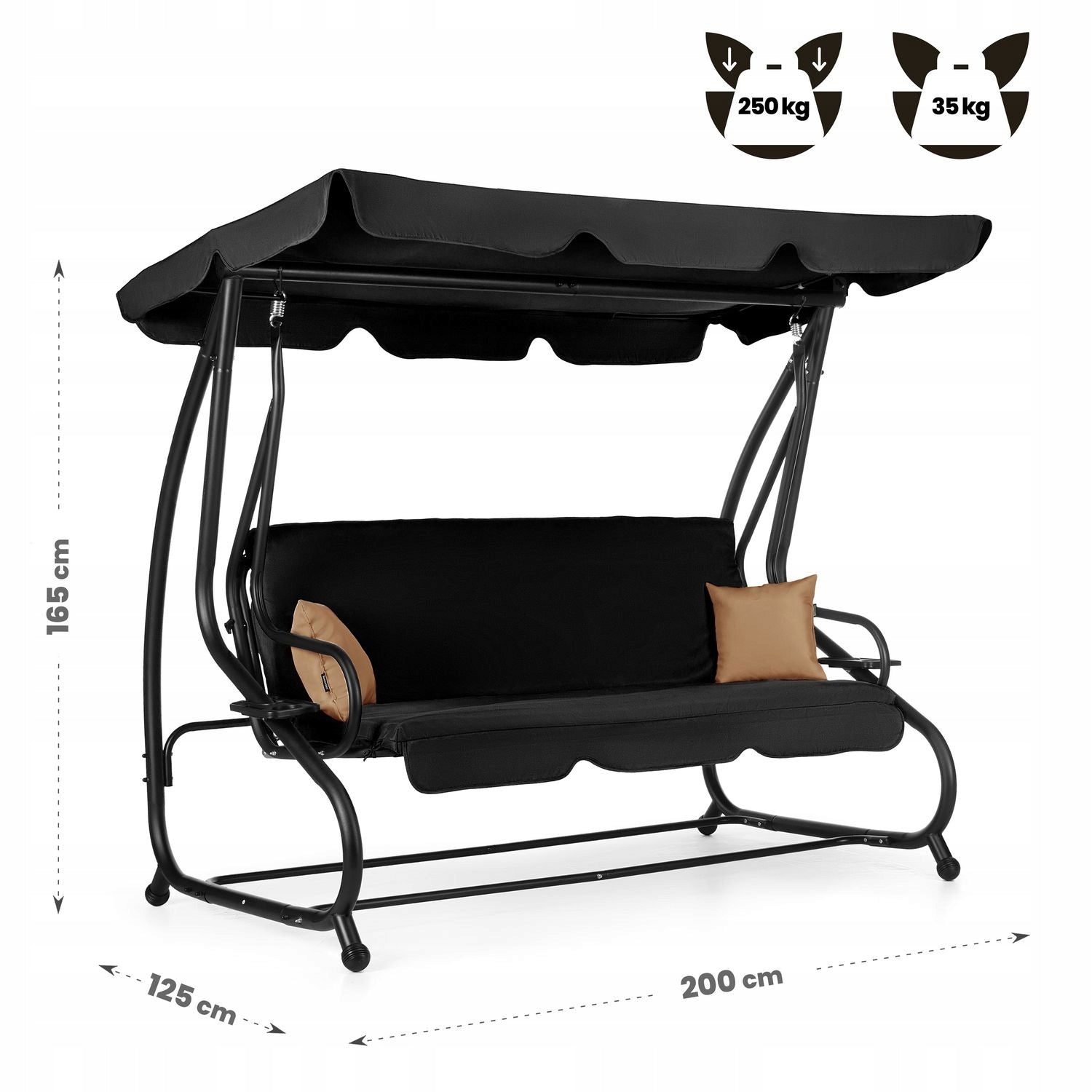 GARDEN SWING 3 PERSON FREESTANDING ROCKING FOLDING PILLOWS LUVERNO Seat length 165 cm