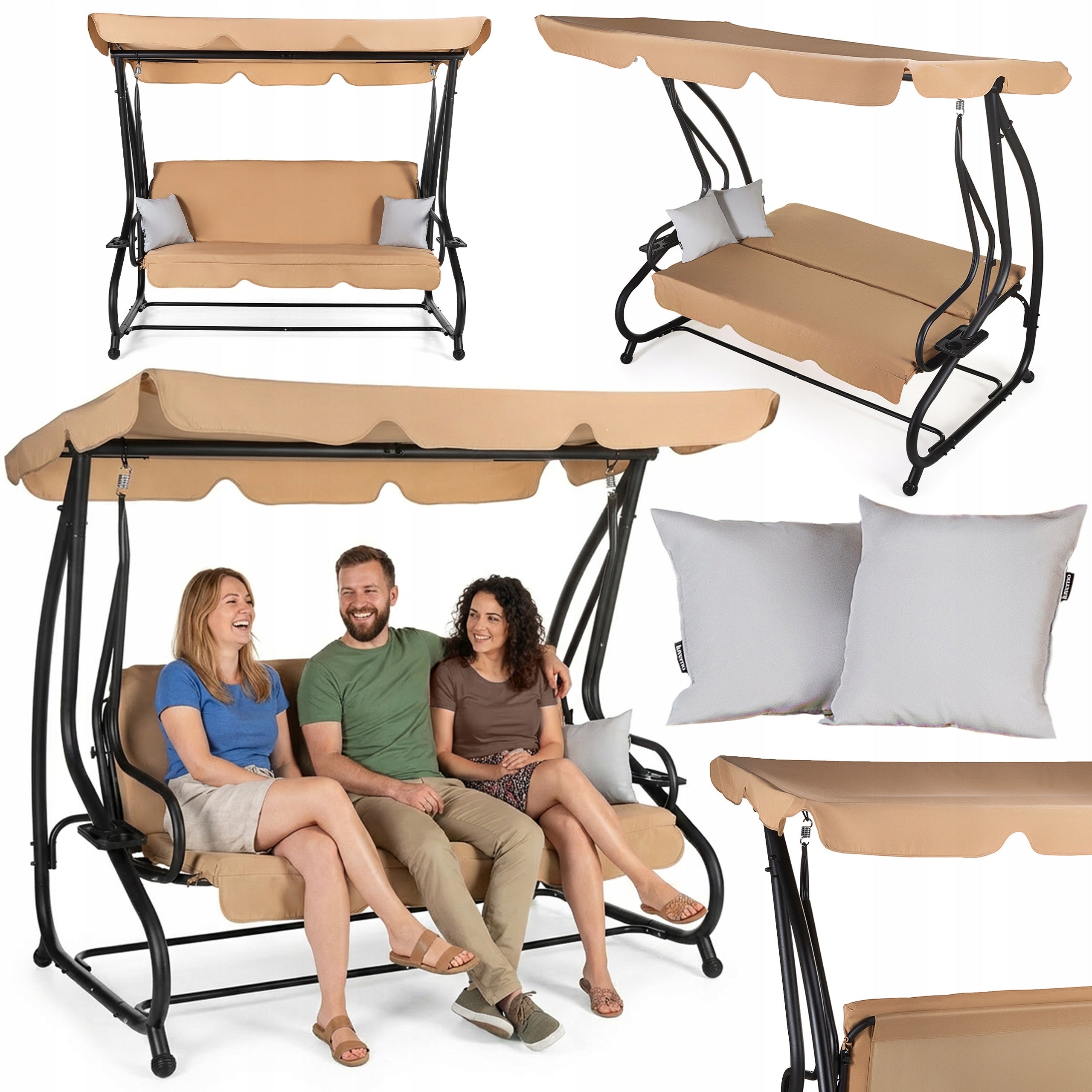 GARDEN SWING 3 PERSON FREESTANDING ROCKING FOLDING PILLOWS LUVERNO