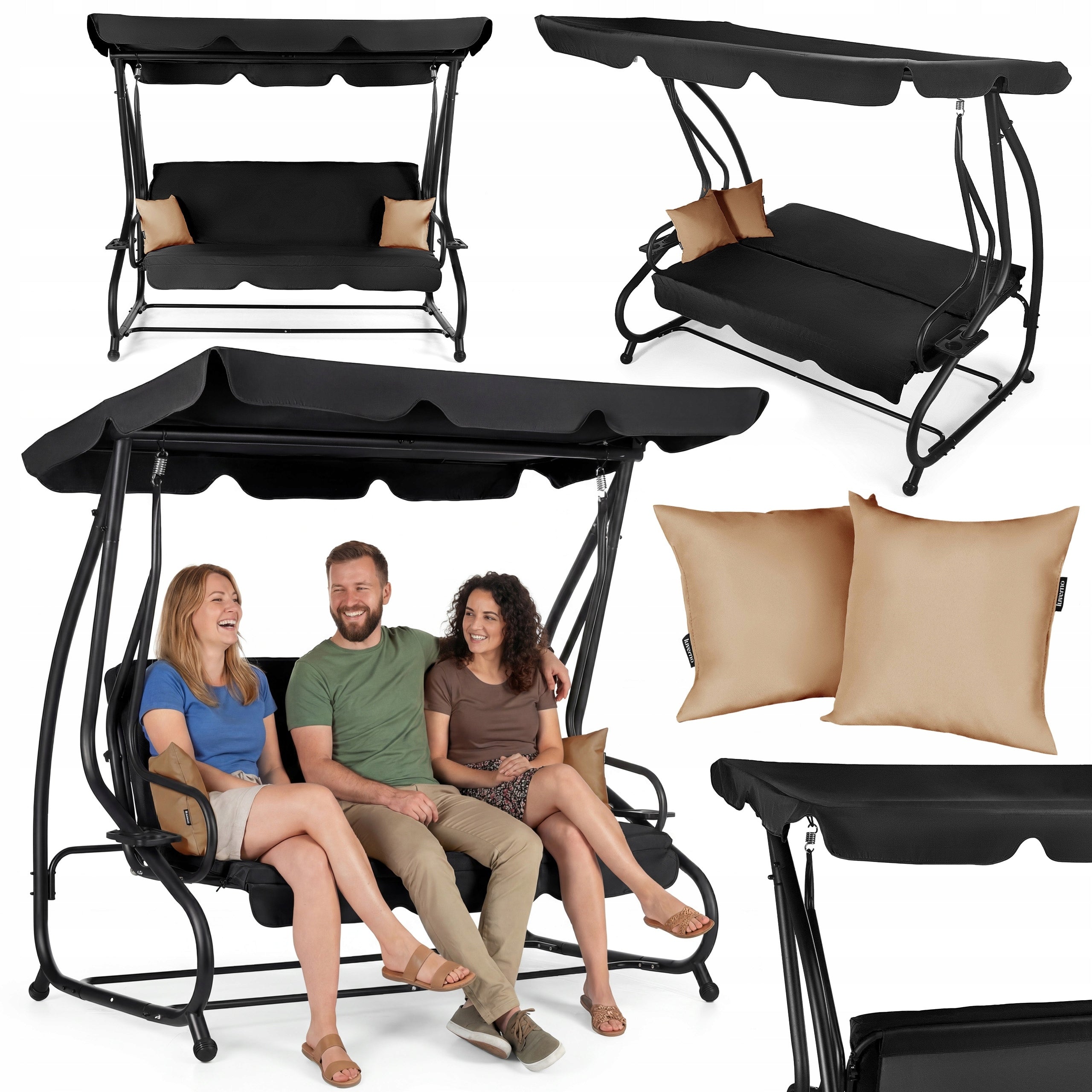 GARDEN SWING 3 PERSON FREESTANDING ROCKING FOLDING PILLOWS LUVERNO