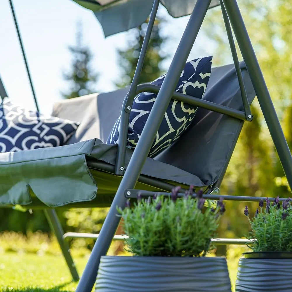 GARDEN SWING 3-PERSON rocking bench terrace CANOPY freestanding mattress Seat width 110 cm