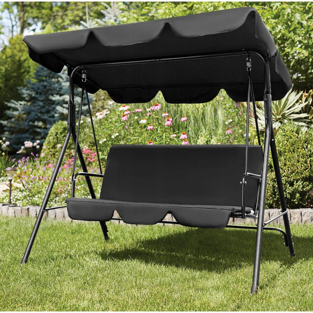 GARDEN SWING 3-SEATER FREESTANDING ROCKING BENCH + MATTRESS CANOPY Seat length 140 cm