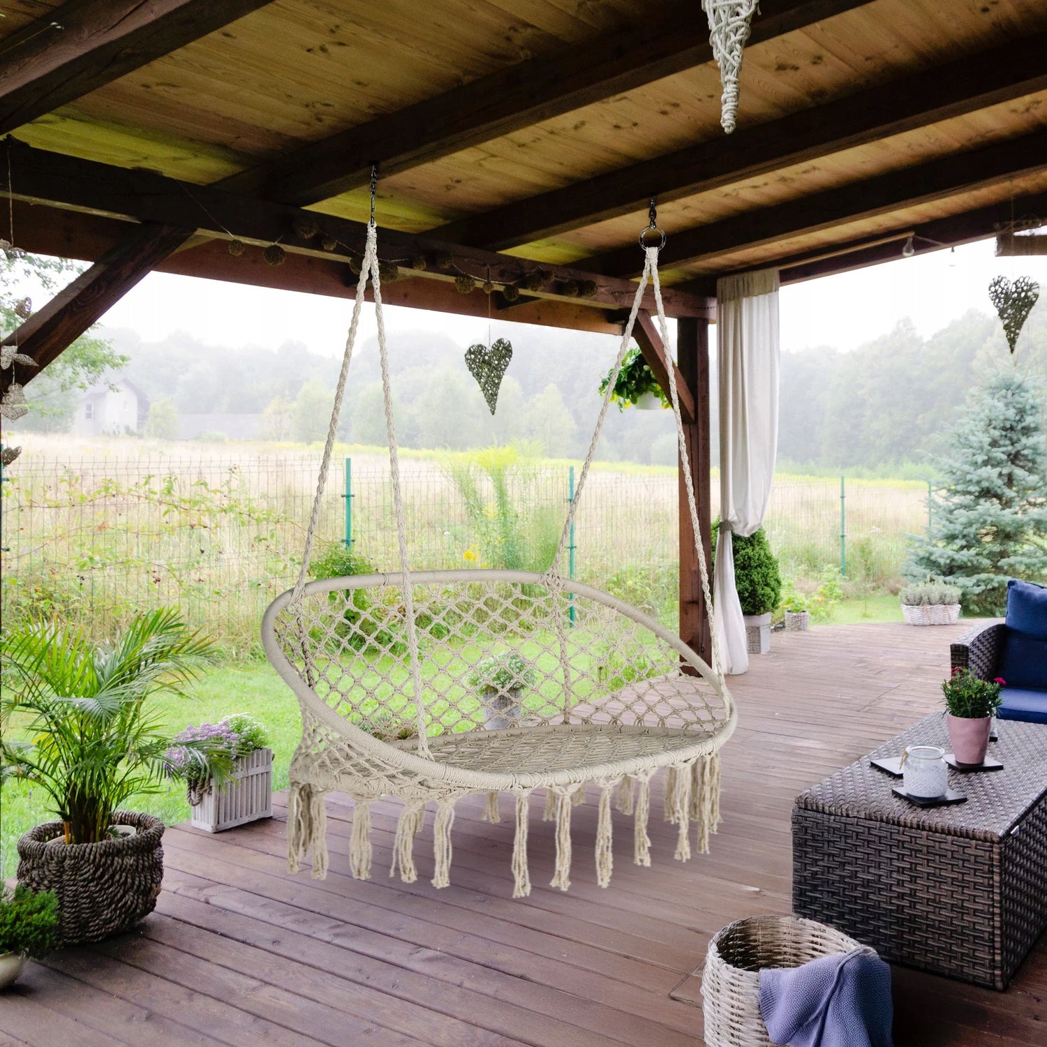 GARDEN SWING ARMCHAIR DOUBLE HANGING GARDEN BOHO XXL OUTTEC Material of manufacture fabric