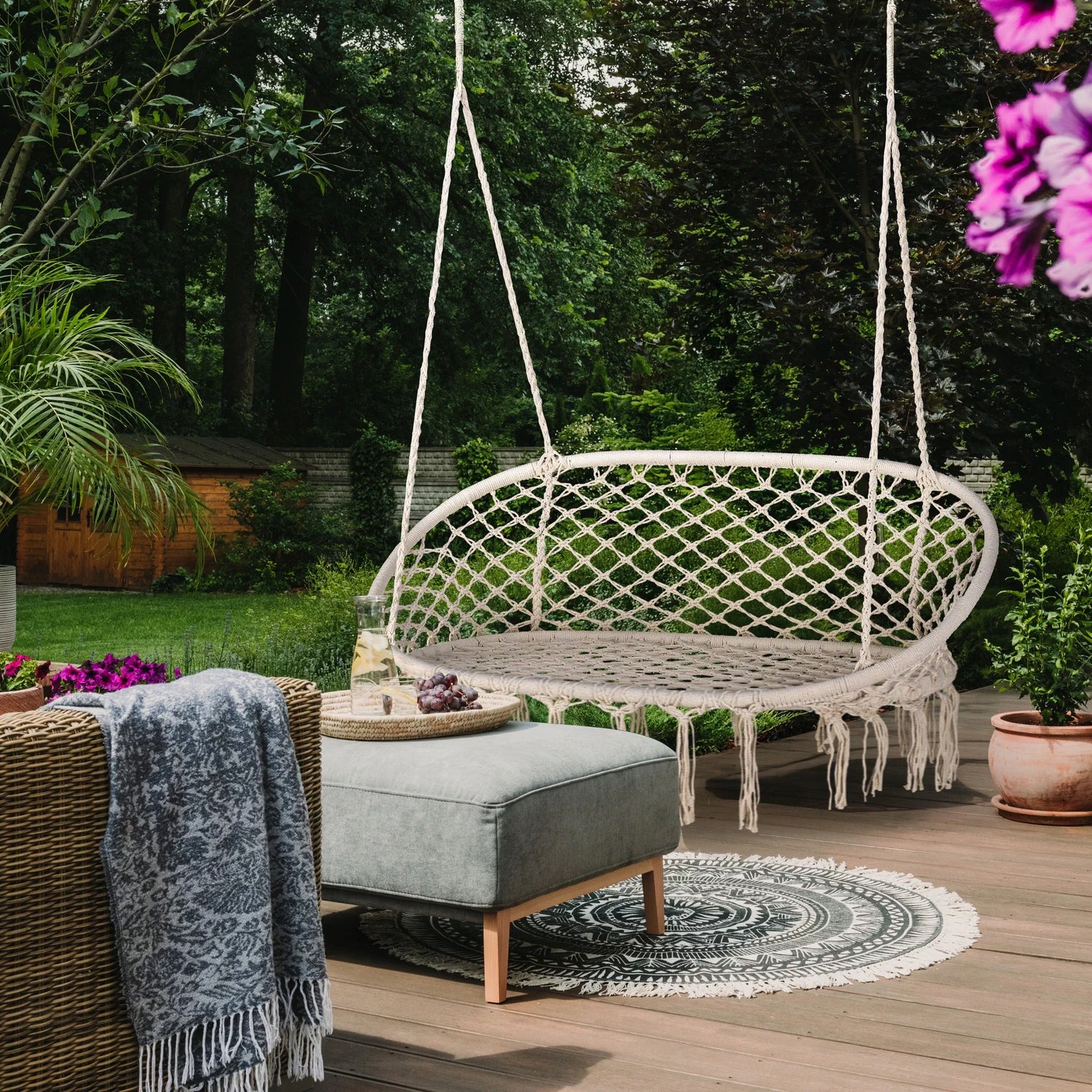 GARDEN SWING ARMCHAIR DOUBLE HANGING GARDEN BOHO XXL OUTTEC Seat length 75 cm
