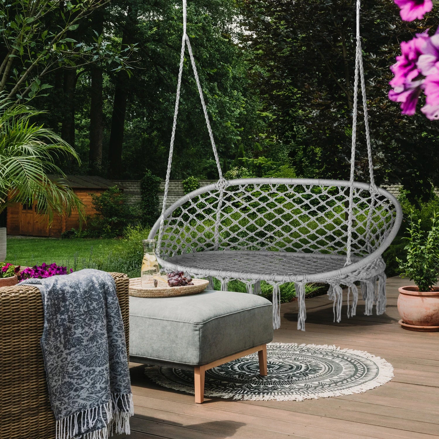 GARDEN SWING ARMCHAIR DOUBLE HANGING GARDEN BOHO XXL OUTTEC Seat width 130 cm
