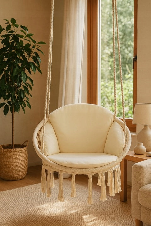 GARDEN SWING BEIGE ROCKER CHAIR GARDEN HAMMOCK MODERN+CUSHION FREEBIE Color beige