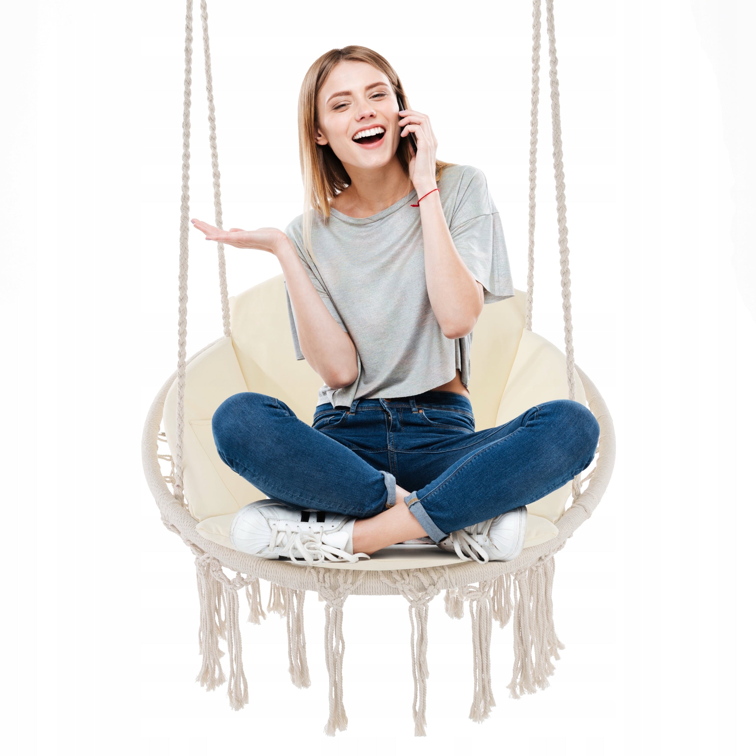 GARDEN SWING BEIGE ROCKER CHAIR GARDEN HAMMOCK MODERN+CUSHION FREEBIE Packaging status original