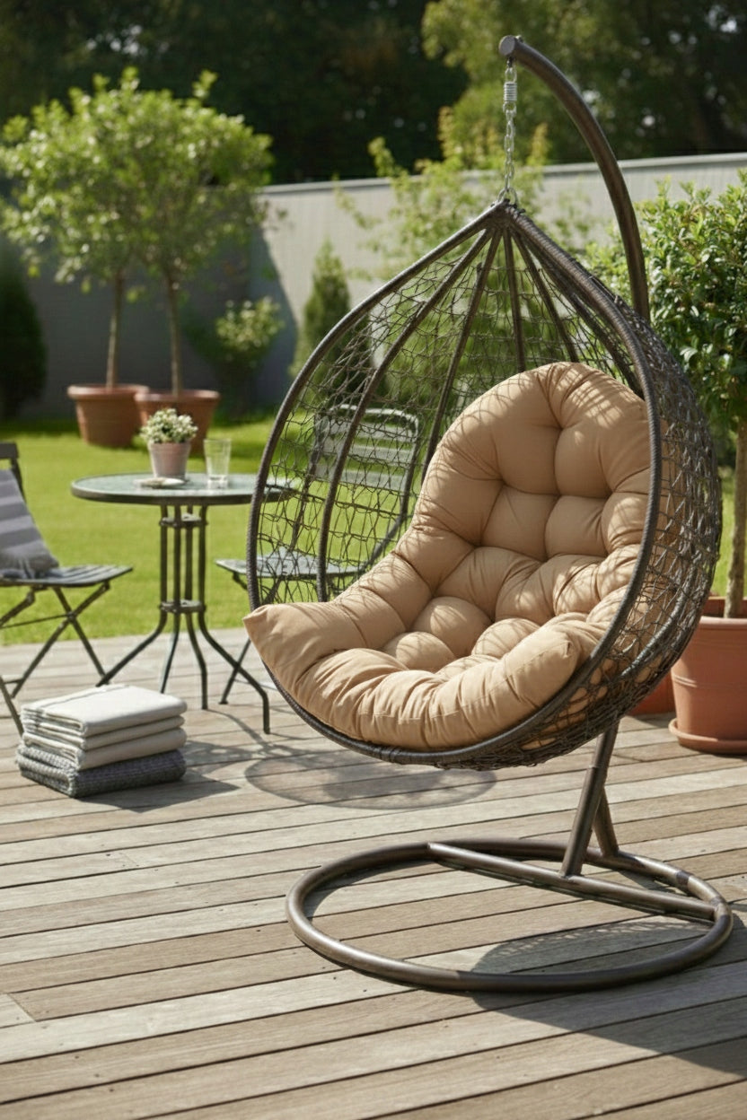 GARDEN SWING CUSHION HANGING CHAIR - THICK BEIGE AMPO Packaging status original