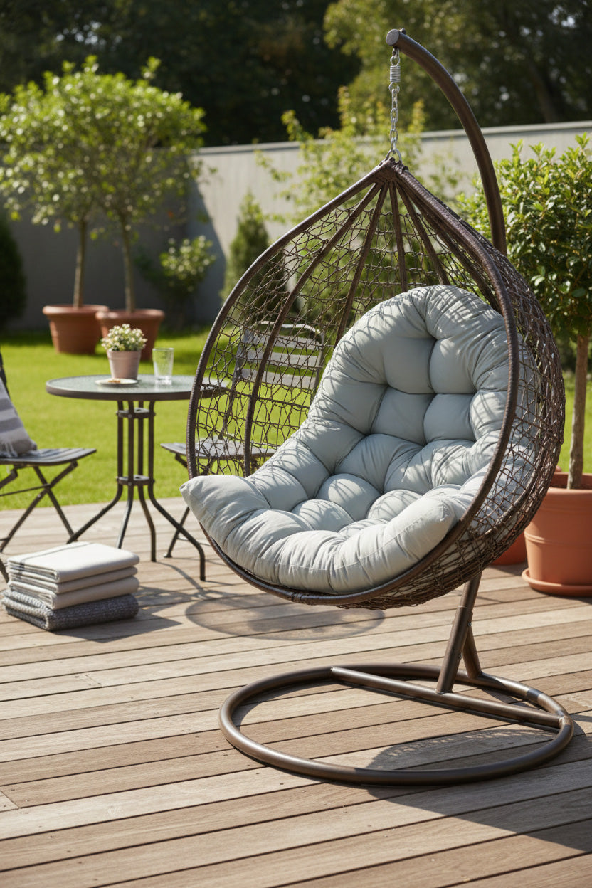 GARDEN SWING CUSHION HANGING CHAIR - THICK GREY AMPO Packaging status original