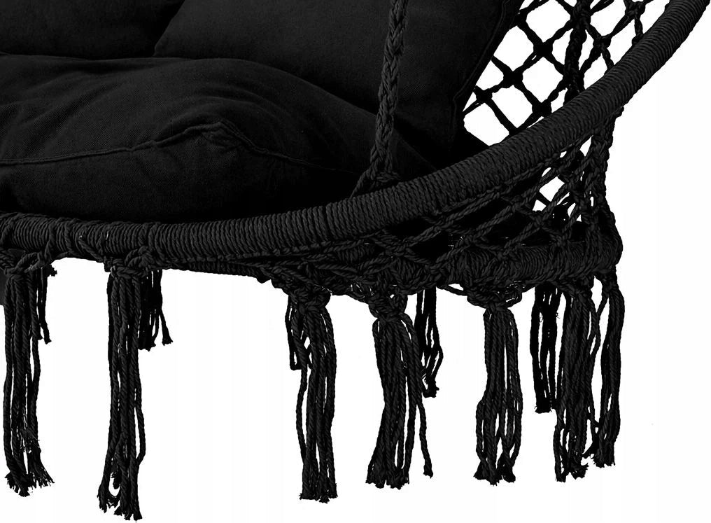 GARDEN SWING DOUBLE HANGING GARDEN CHAIR WITH BOHO PILLOWS LUVERNO Color black