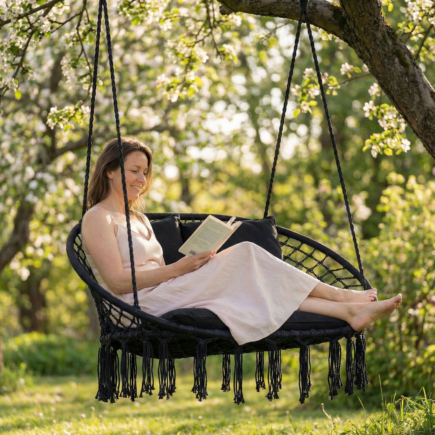 GARDEN SWING DOUBLE HANGING GARDEN CHAIR WITH BOHO PILLOWS LUVERNO Packaging status original