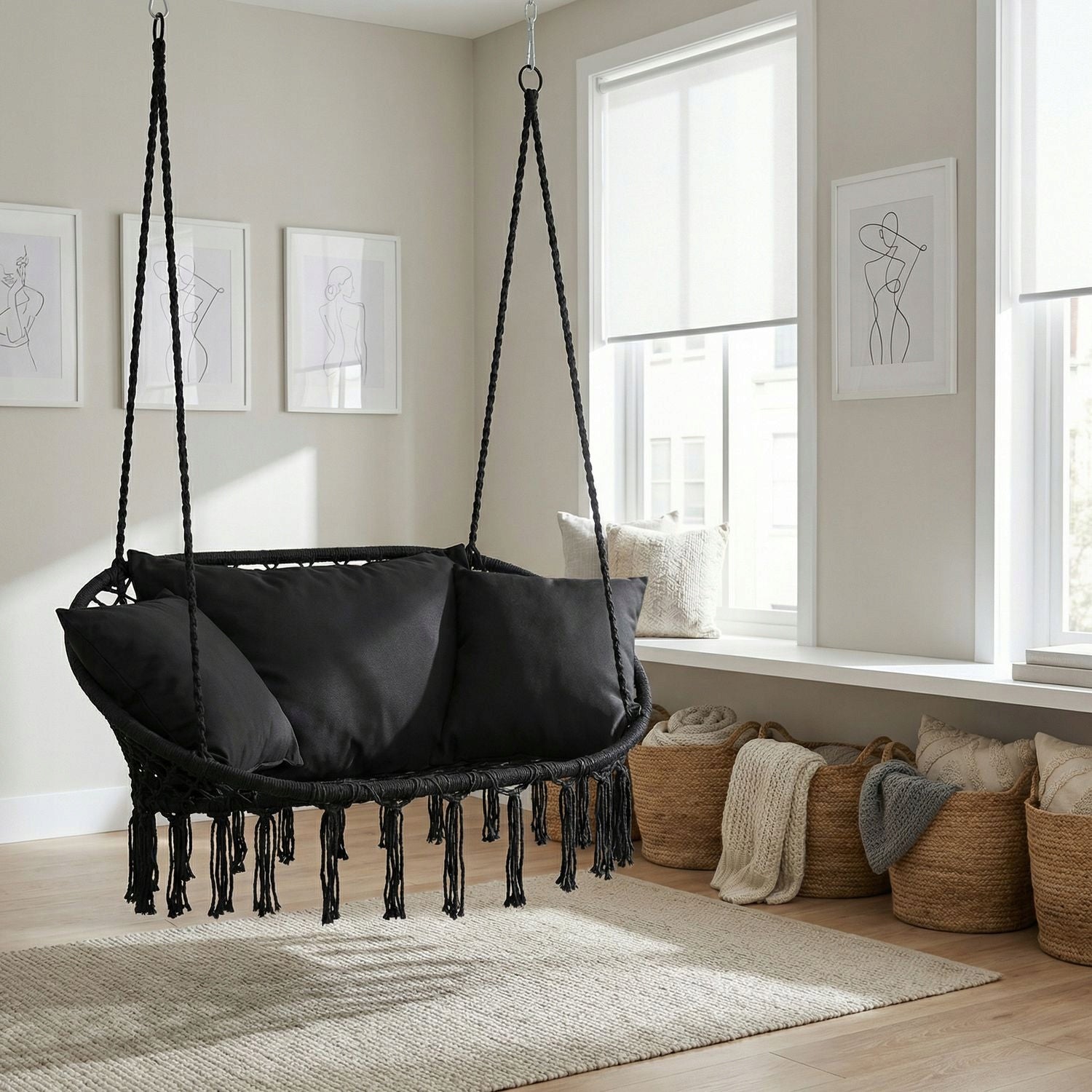 GARDEN SWING DOUBLE HANGING GARDEN CHAIR WITH BOHO PILLOWS LUVERNO Product weight with unit packaging 6.2 kg