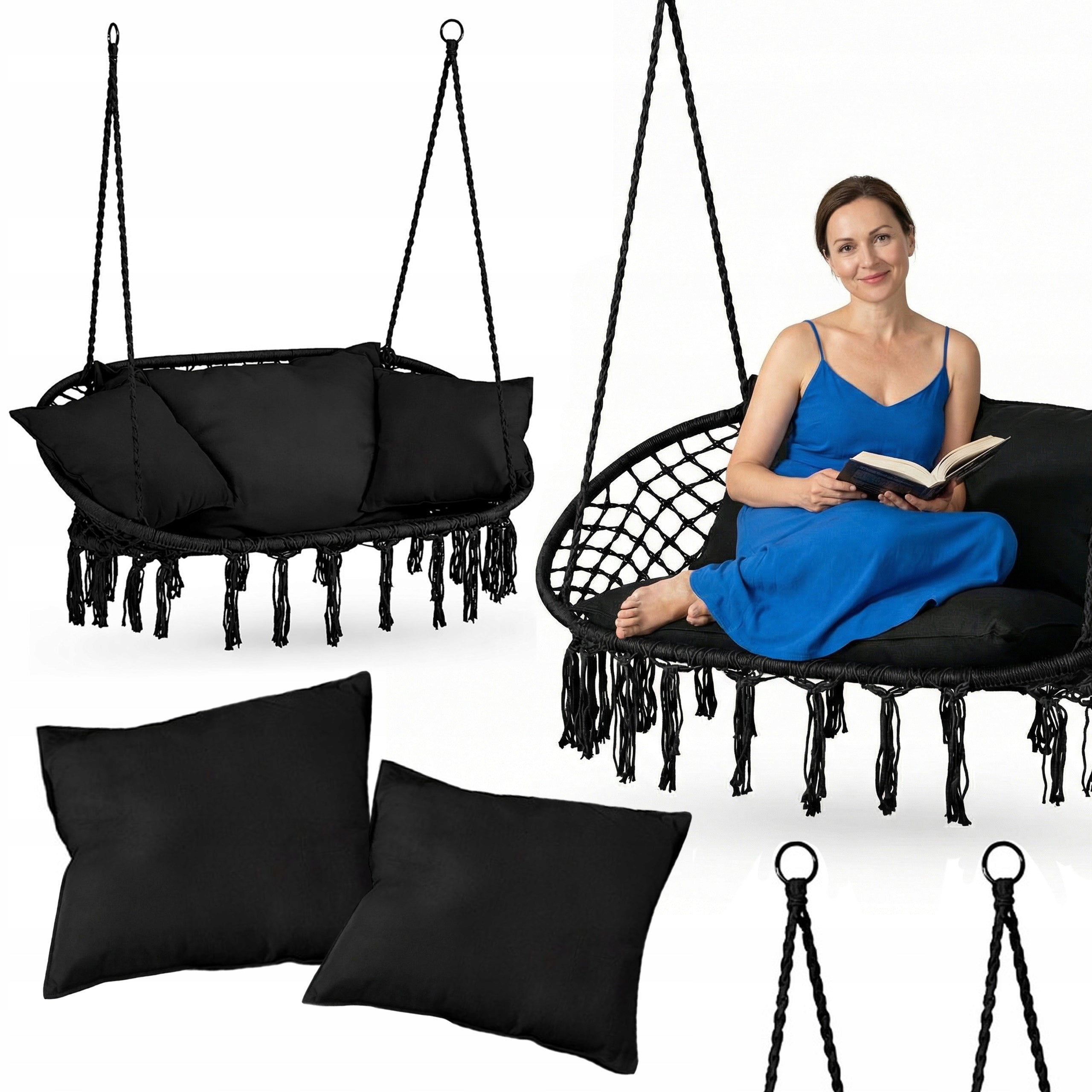 GARDEN SWING DOUBLE HANGING GARDEN CHAIR WITH BOHO PILLOWS LUVERNO