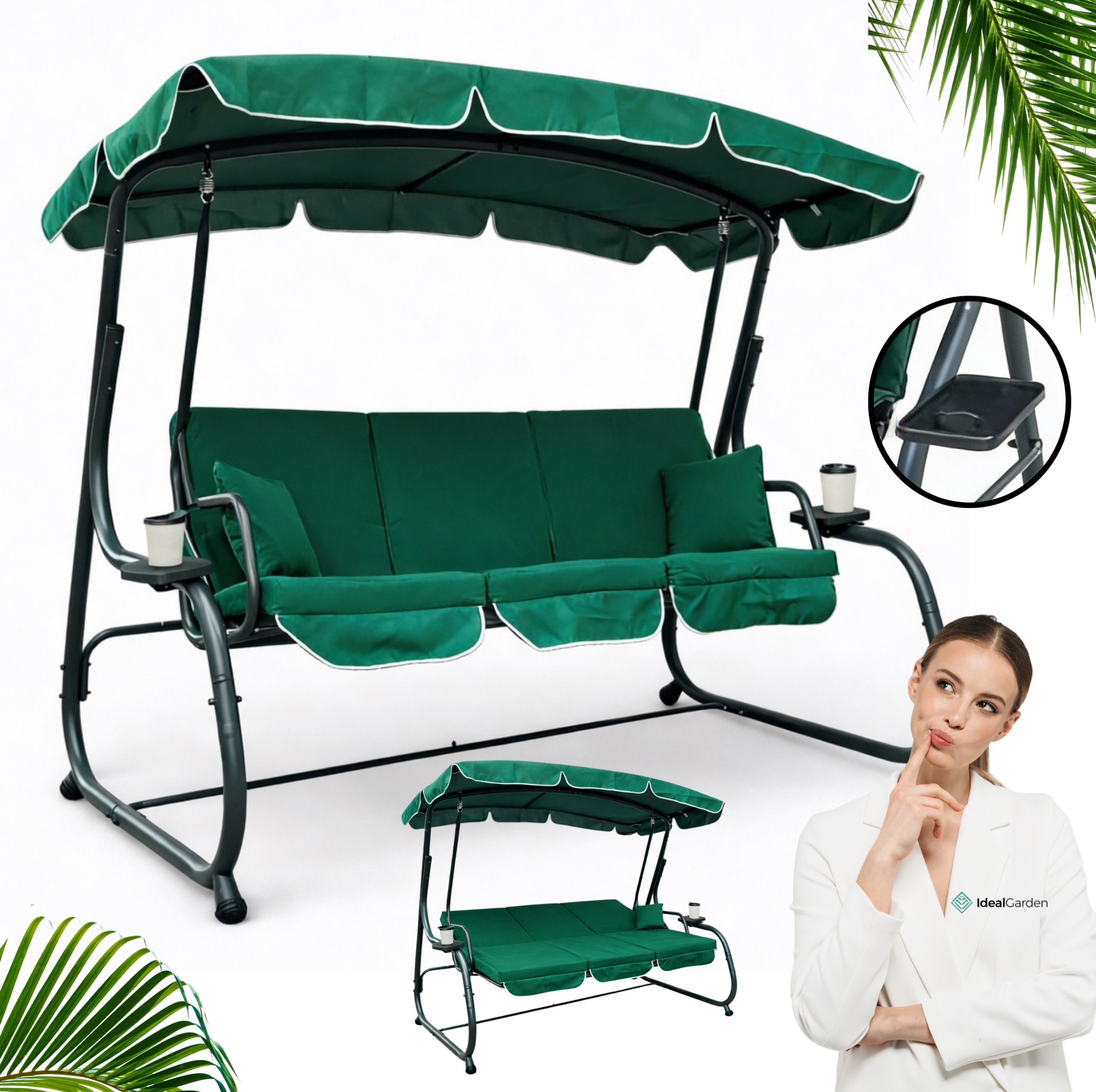 GARDEN SWING FOLDING 4026 XXL, LARGE, ROCKING, GREEN IdealGraden