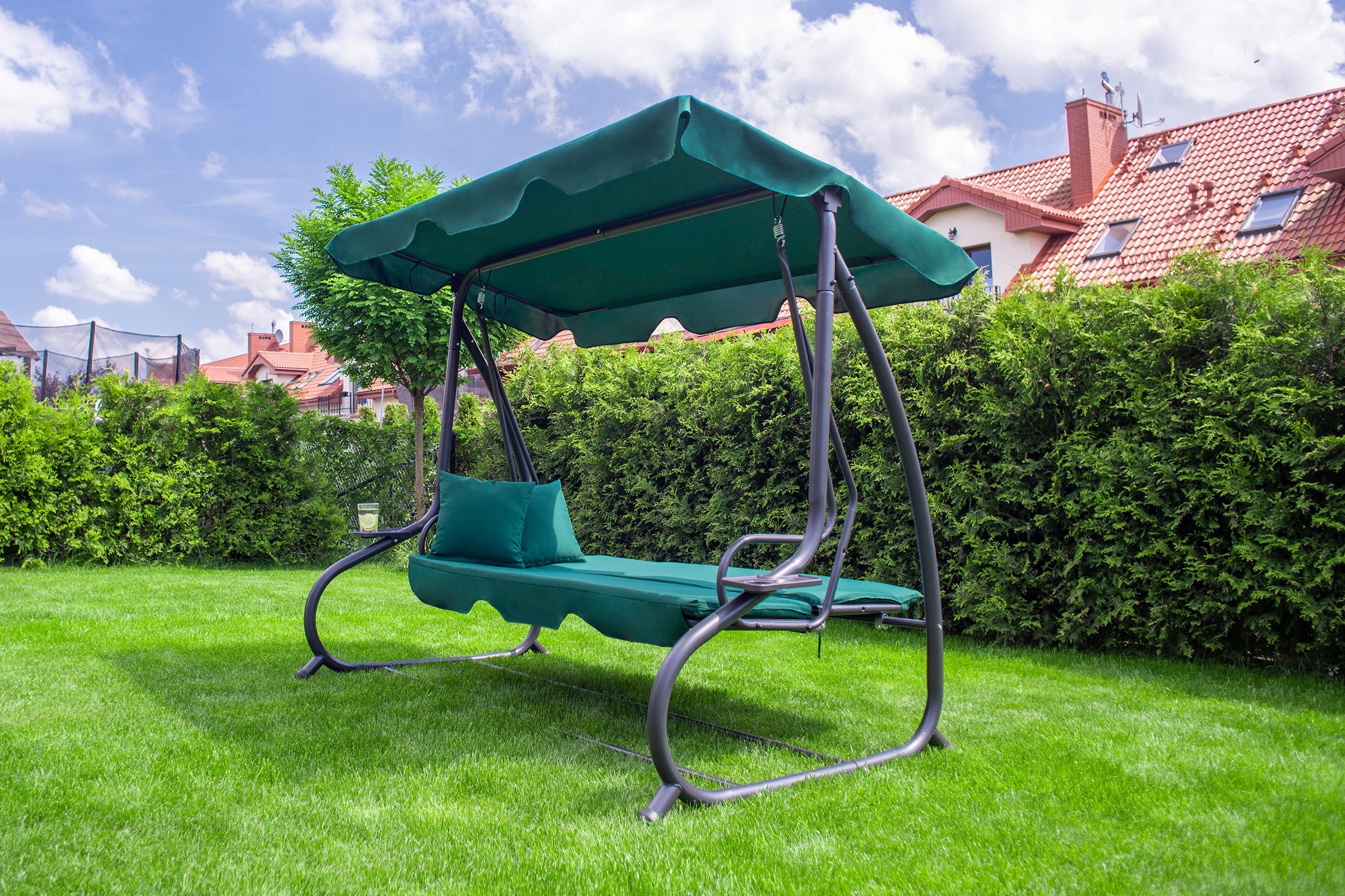 GARDEN SWING FOLDING COUCH XXL ROCKING 2IN1 MATTRESS + PILLOWS Seat width 50 cm