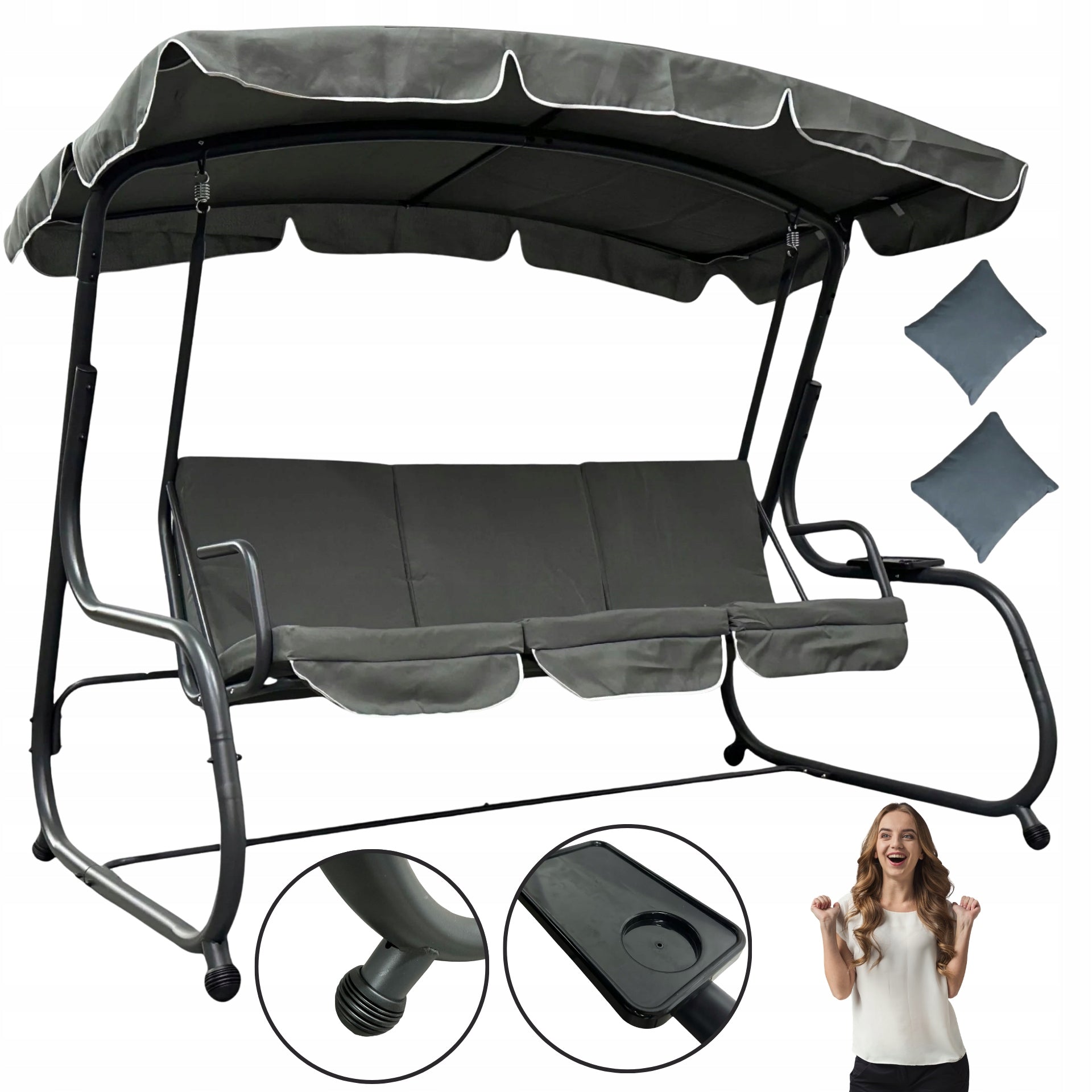 GARDEN SWING FOLDING FREESTANDING LARGE, ROCKING GREY XXL