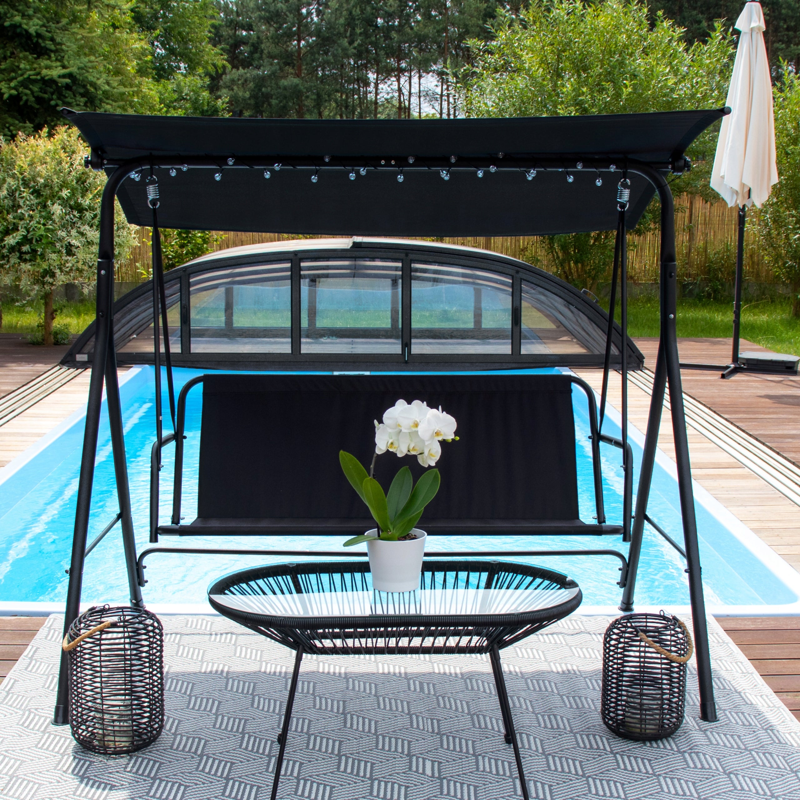 GARDEN SWING FREESTANDING 3-SEAT ROCKING BENCH ADJUSTABLE CANOPY XXL EAN (GTIN) 5902340690673