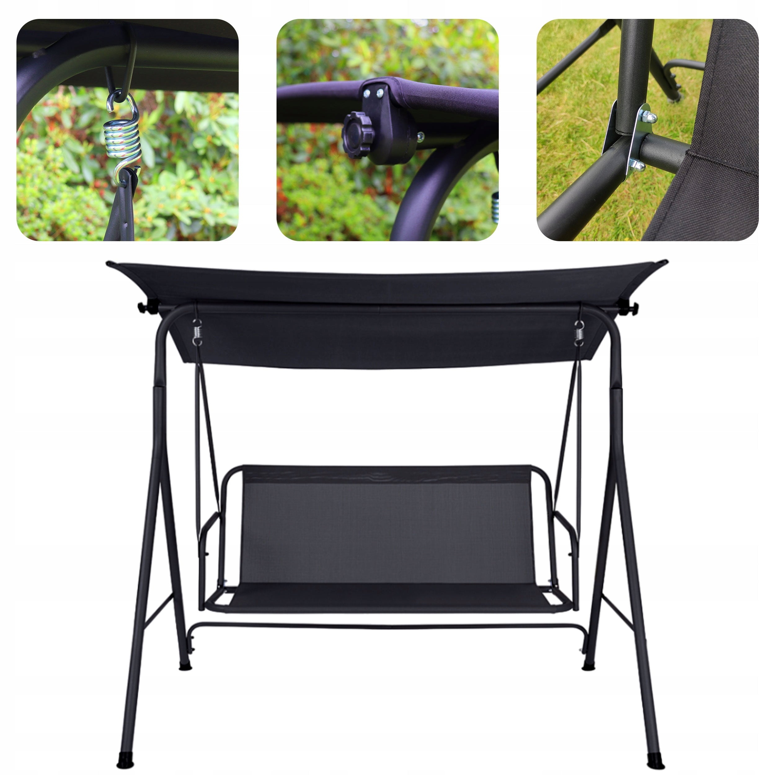 GARDEN SWING FREESTANDING 3-SEAT ROCKING BENCH ADJUSTABLE CANOPY XXL Seat length 130 cm