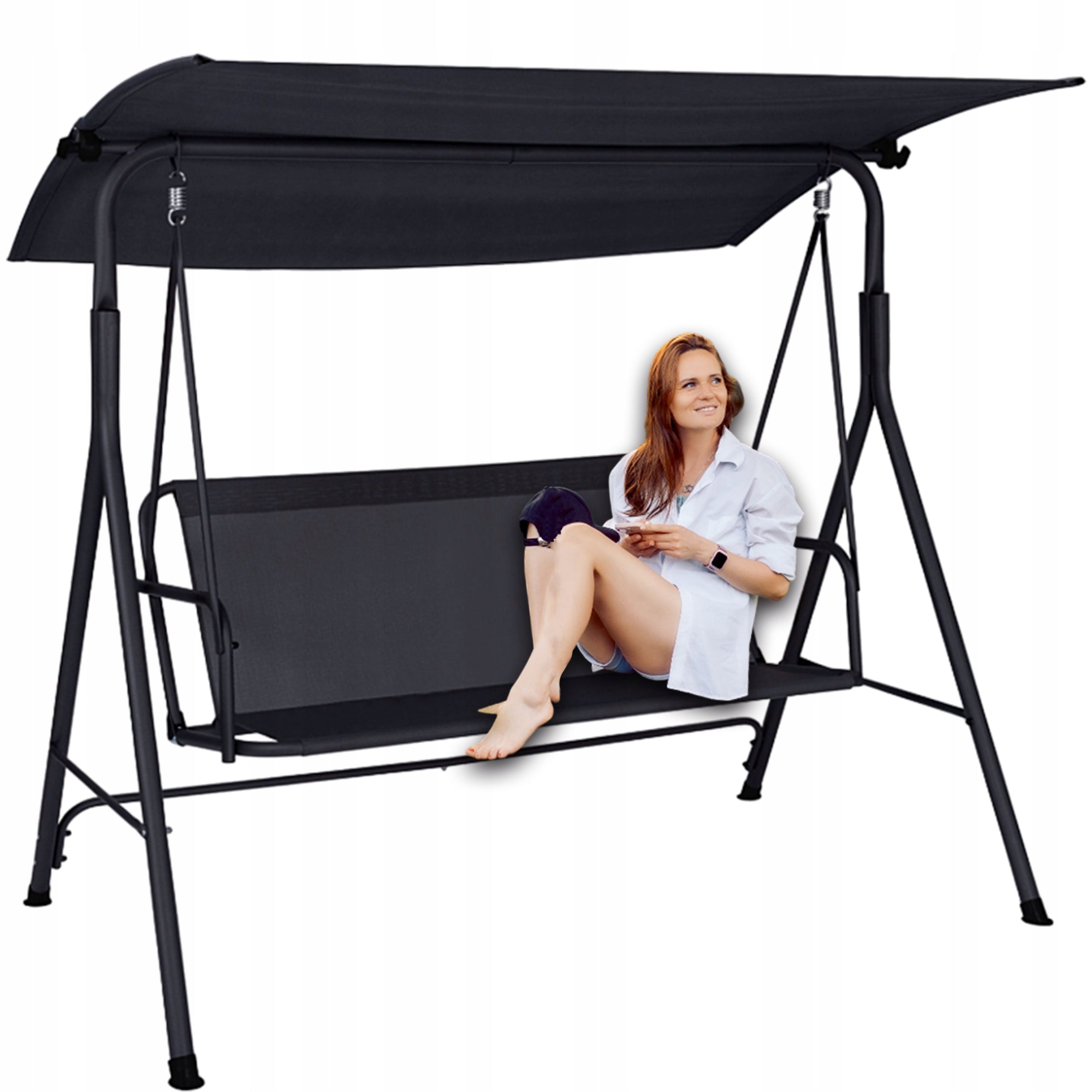 GARDEN SWING FREESTANDING 3-SEAT ROCKING BENCH ADJUSTABLE CANOPY XXL