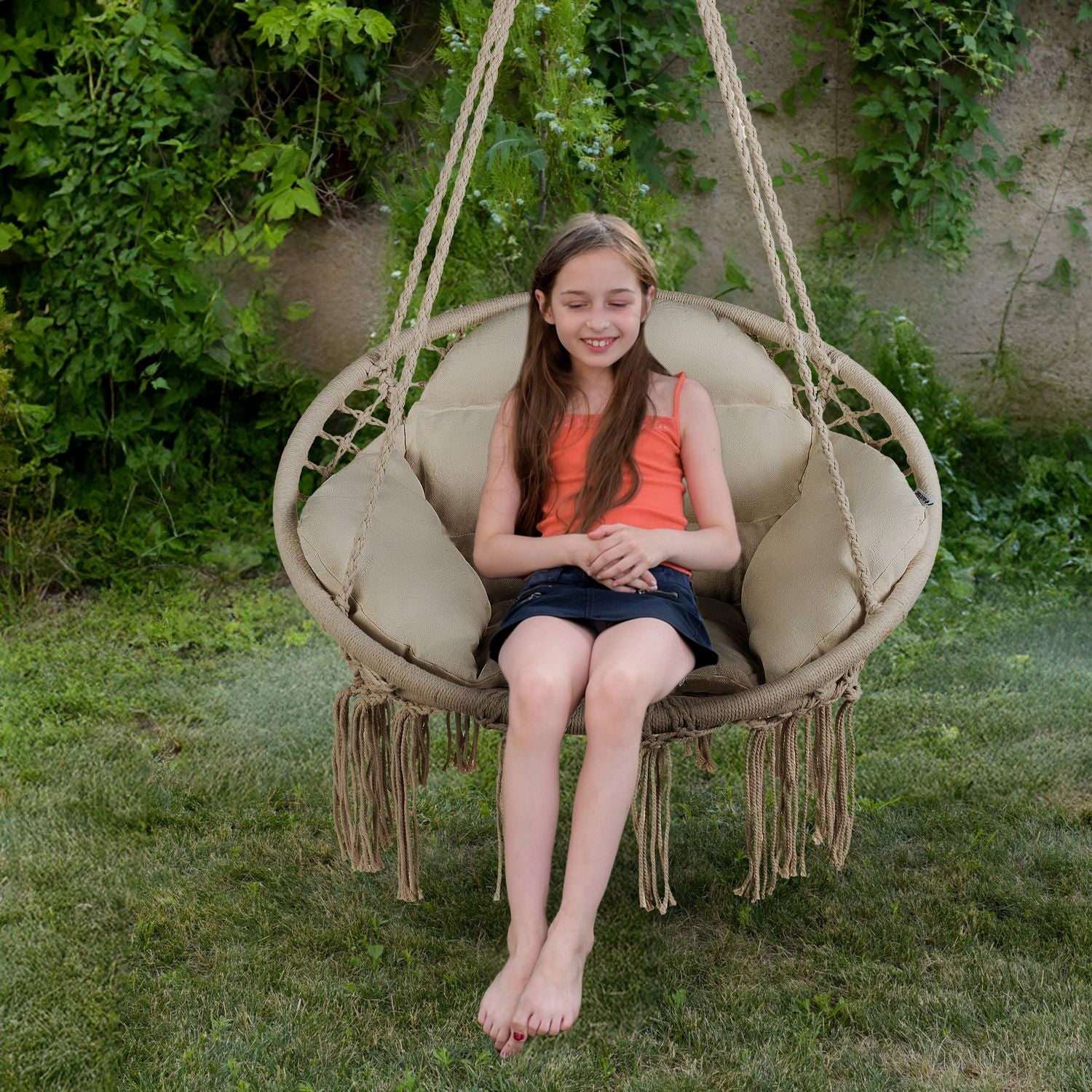 GARDEN SWING HANGING CHAIR GARDEN STORK NEST + PILLOWS LUVERNO Seat length 35 cm