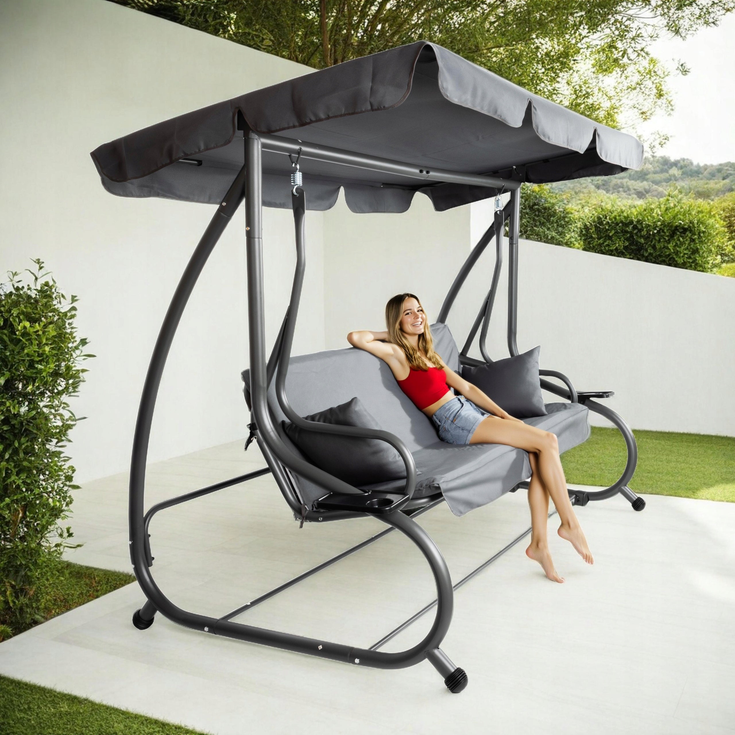 GARDEN SWING METAL FREESTANDING FOLDING BOKATO WITH VISOR GREY Kind freestanding